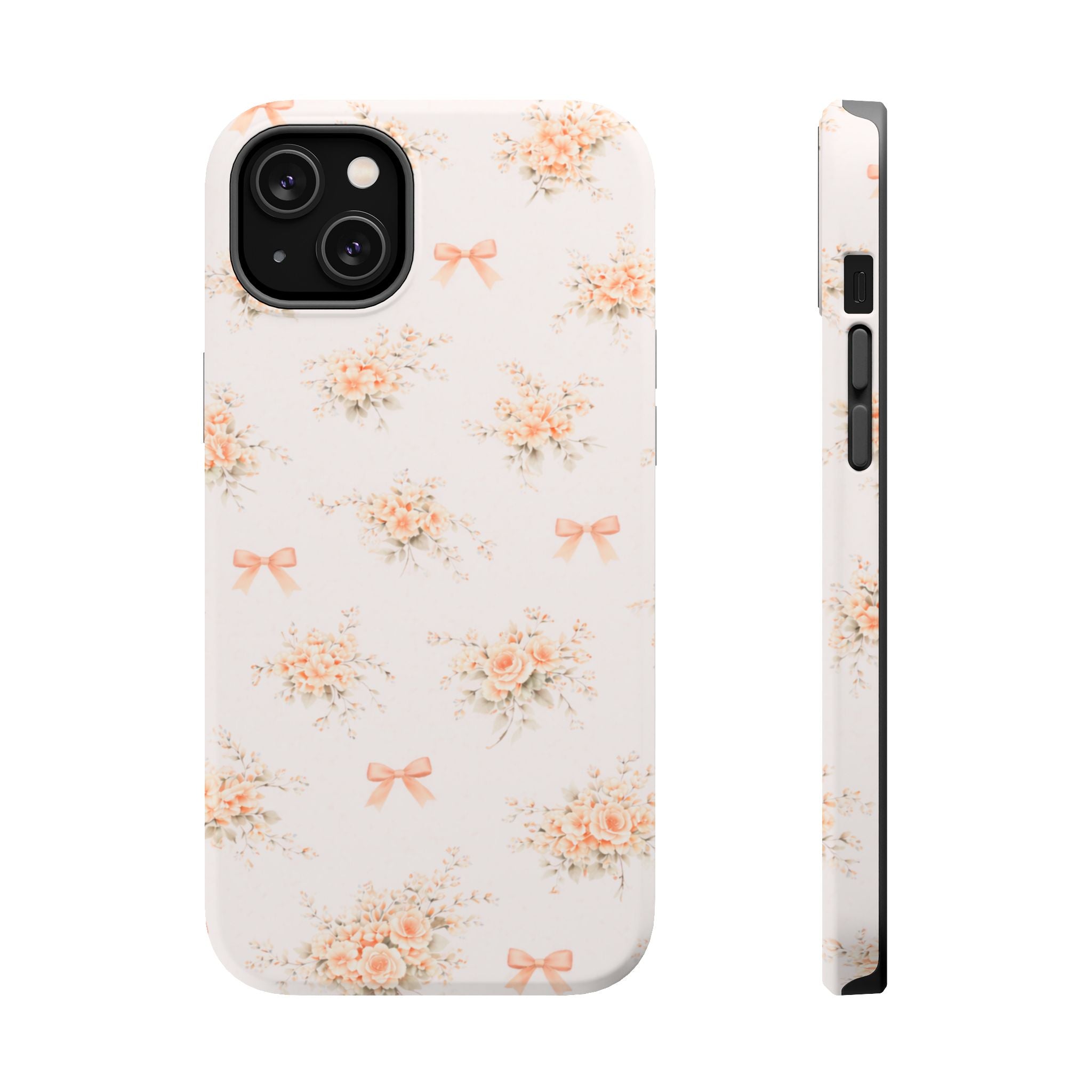 Vintage Peach Floral Bow iPhone Case | Magnetic Impact-Resistant Case