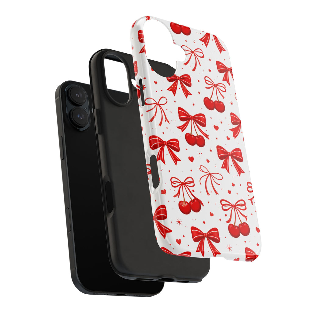 Red Cherry Bows Tough Phone Case, Cherry Pattern Phone Case