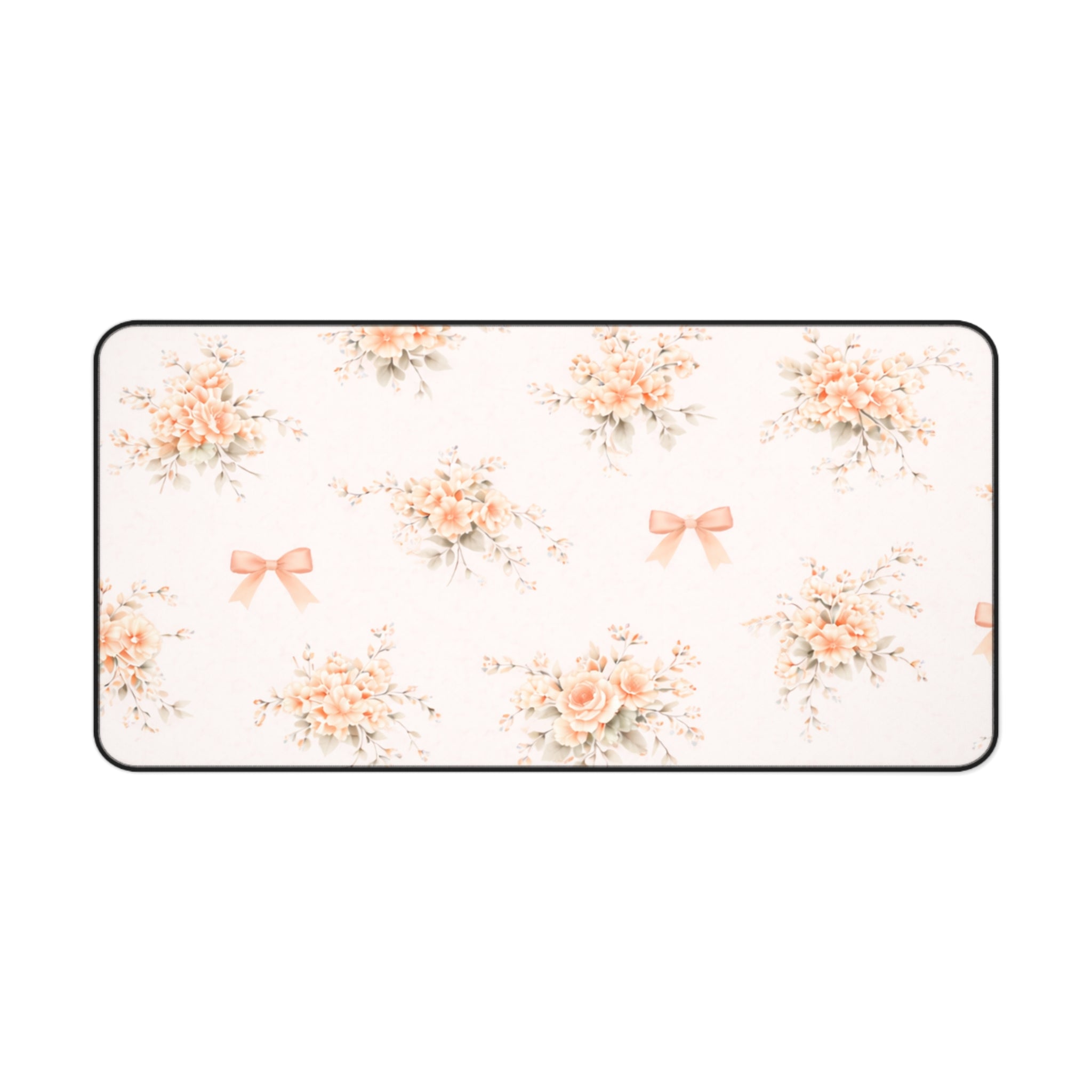 Vintage Peach Floral Bouquet Desk Mat | Roses and Bows Mousepad