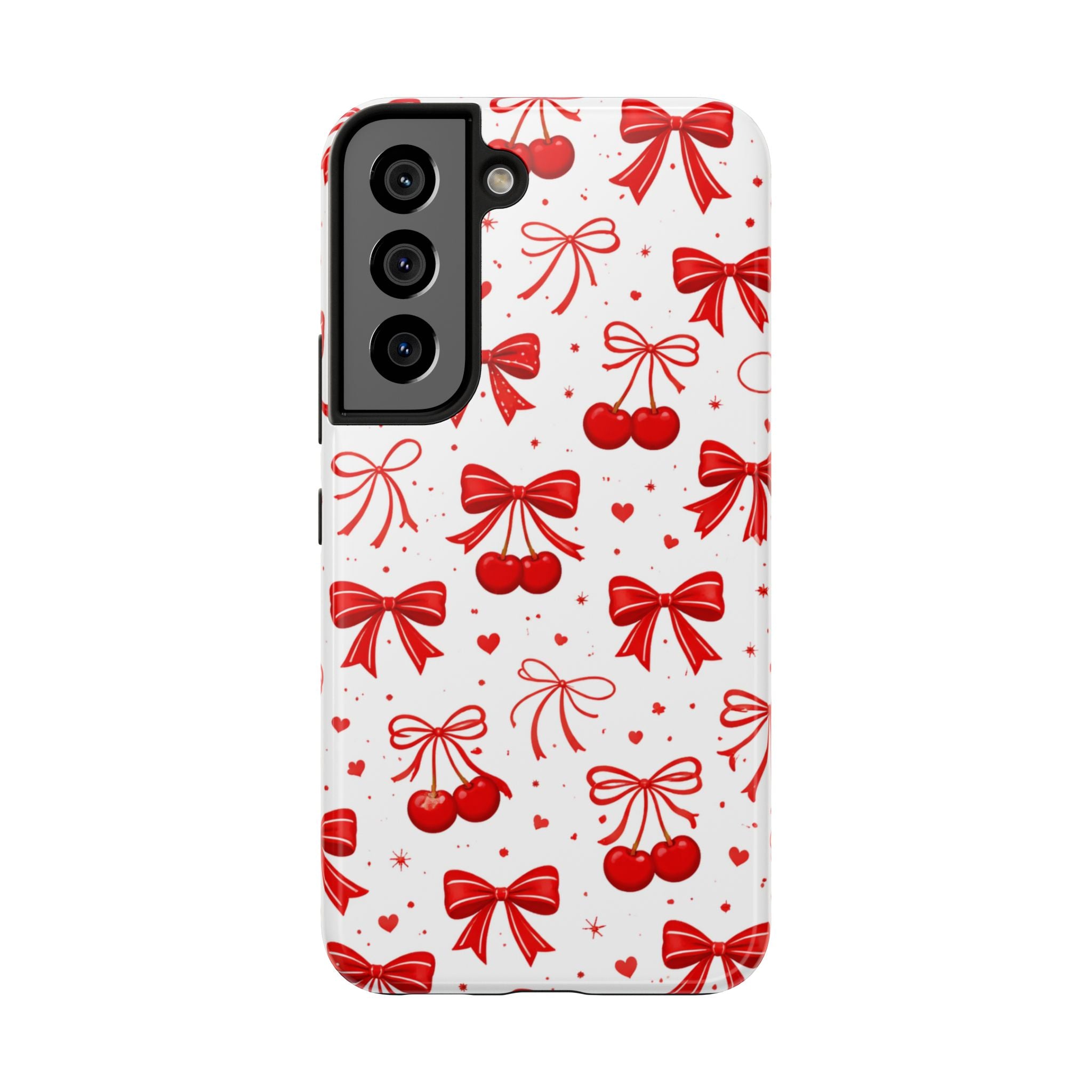 Red Bows and Cherries Tough Phone Case, Cherry Bow Pattern