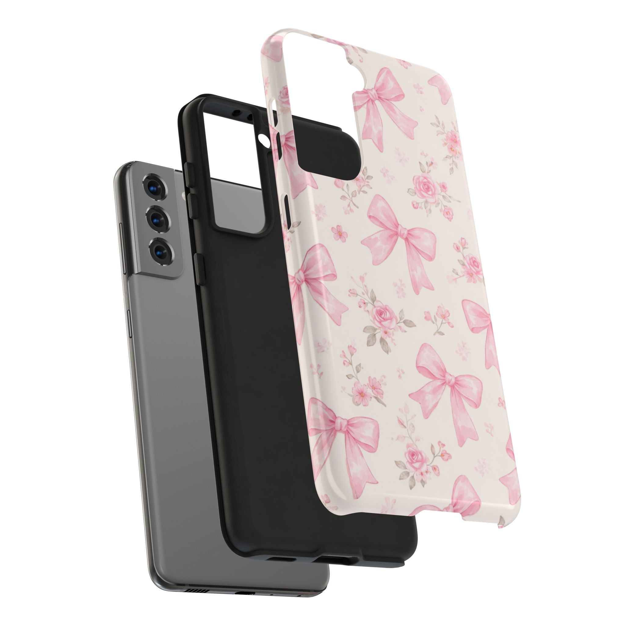 Pink Watercolor Bows Tough Phone Case, Floral Ribbon Pattern