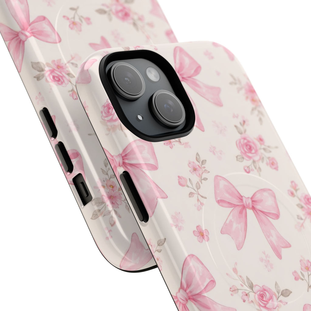 Pink Bow Floral iPhone Case – MagSafe Compatible