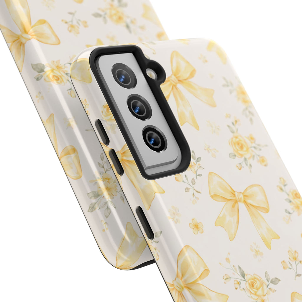 Yellow Watercolor Bows Tough Phone Case, Floral Pattern