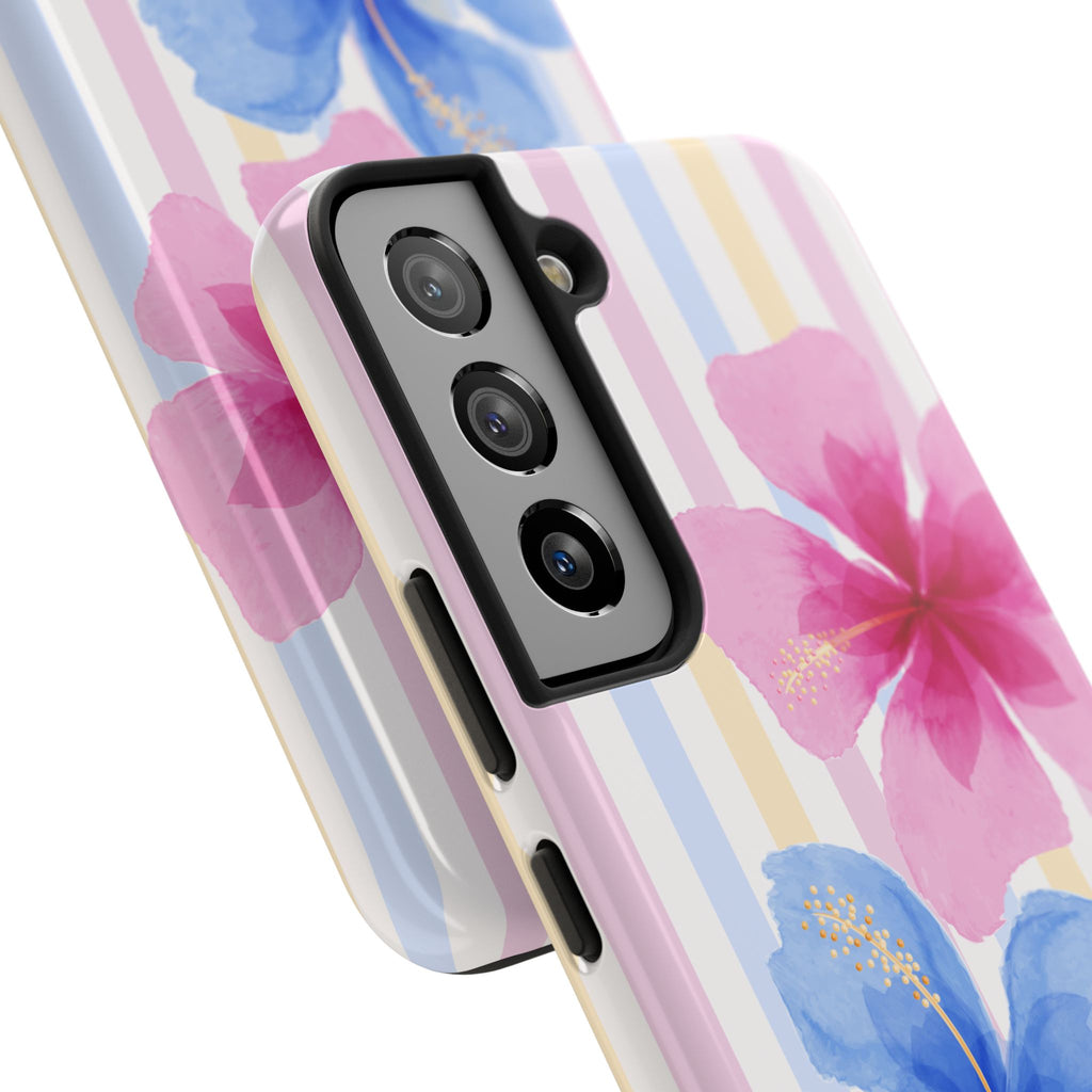 Hibiscus Stripe Tough Samsung Case – Pink & Blue Floral Protective Cover