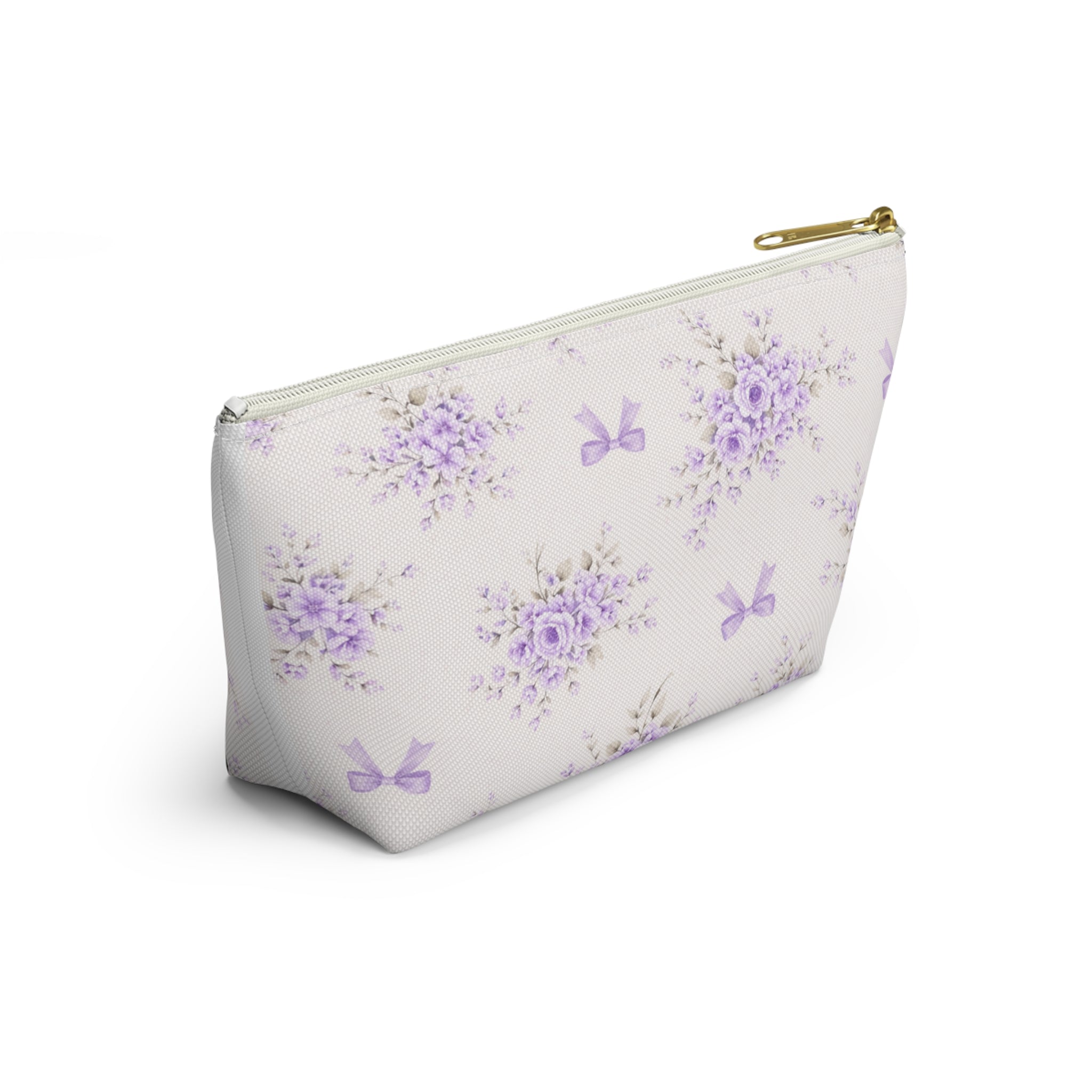 Lavender Floral Bouquet Pouch | Purple Bow Accessory Pouch