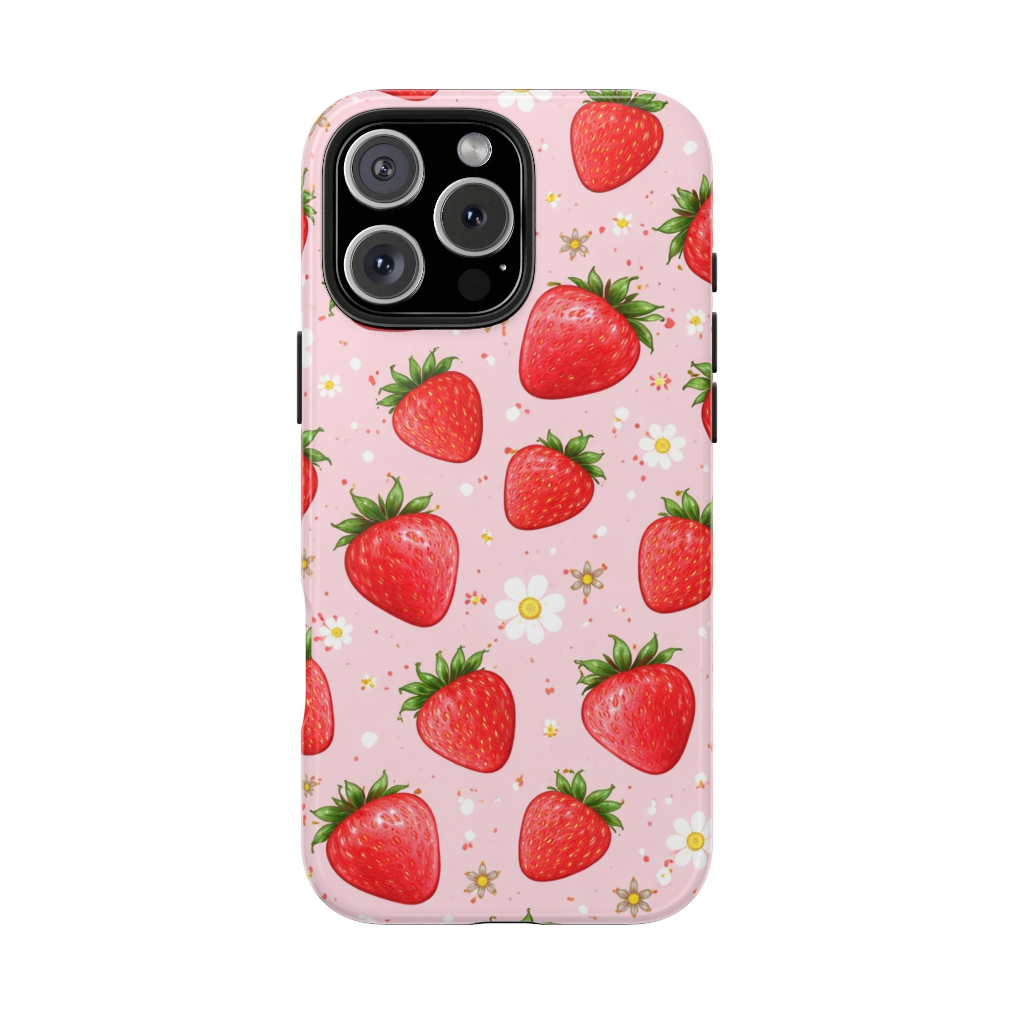 Pink Strawberry Print Phone Case, Soft Fruit Pattern