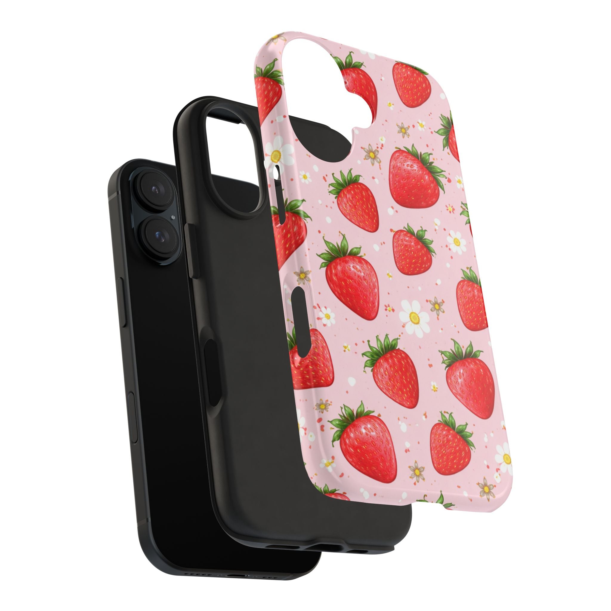 Pink Strawberry Print Phone Case, Soft Fruit Pattern