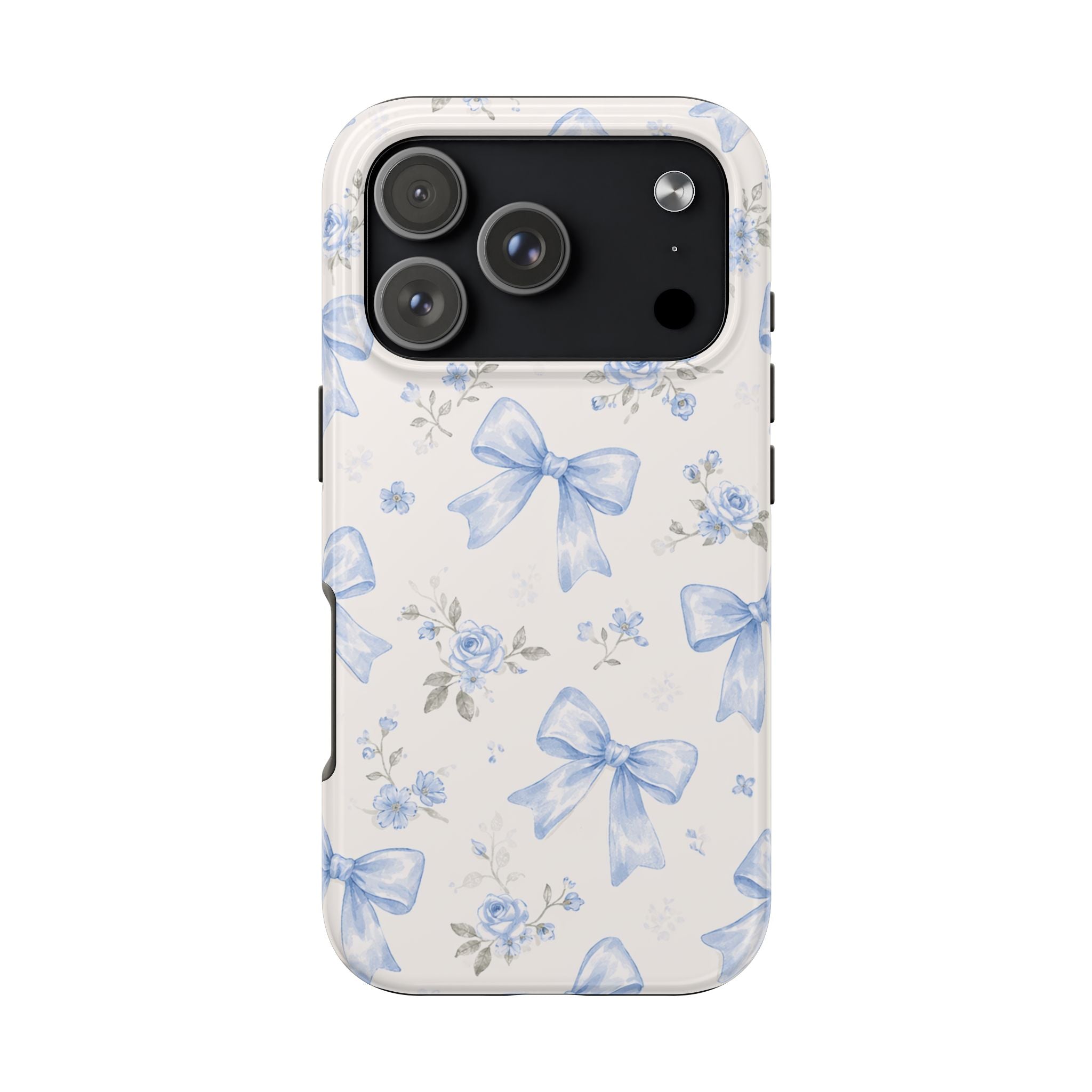 Blue Watercolor Bows iPhone Case, Floral Bow Pattern