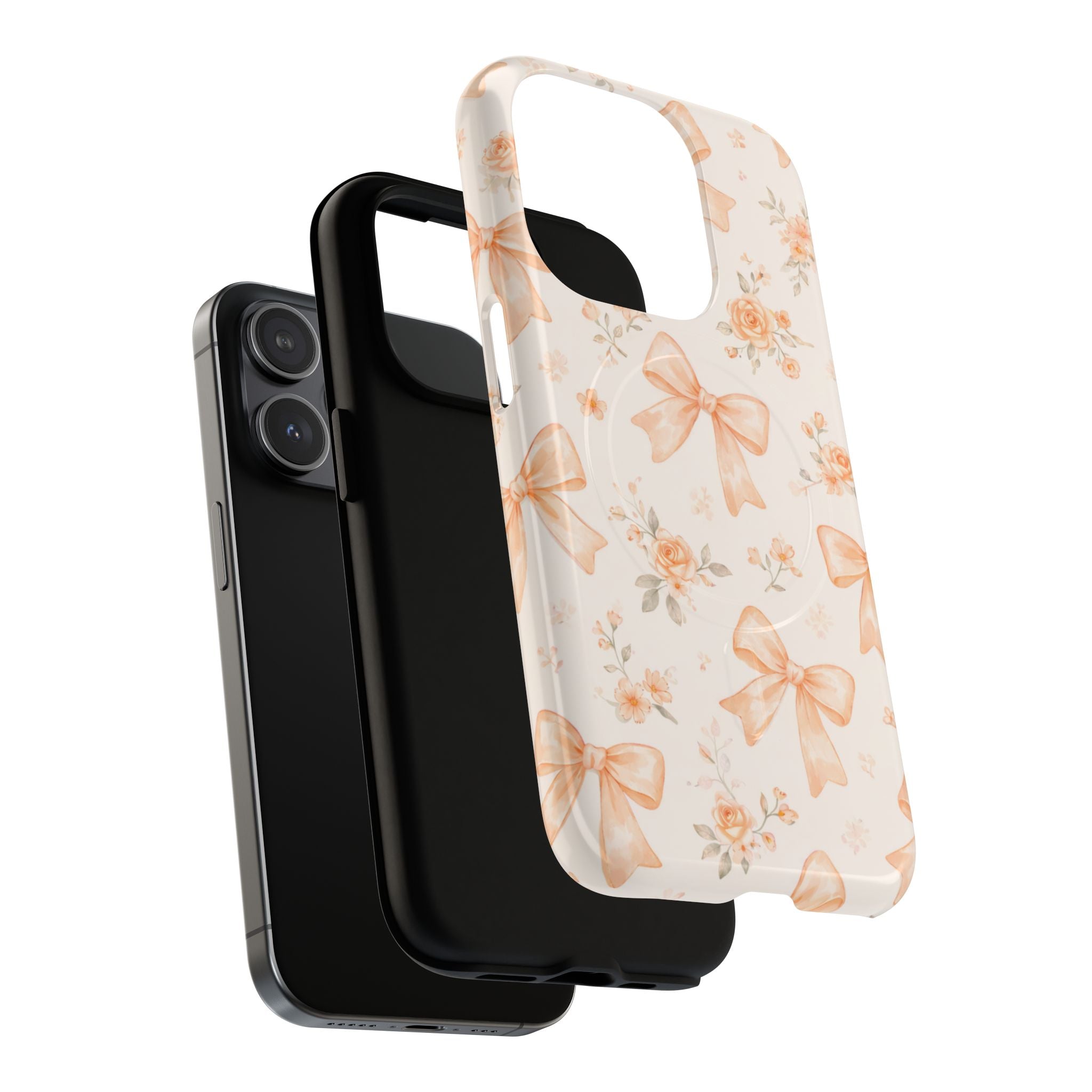 Floral Peach Bow iPhone Case – MagSafe Compatible