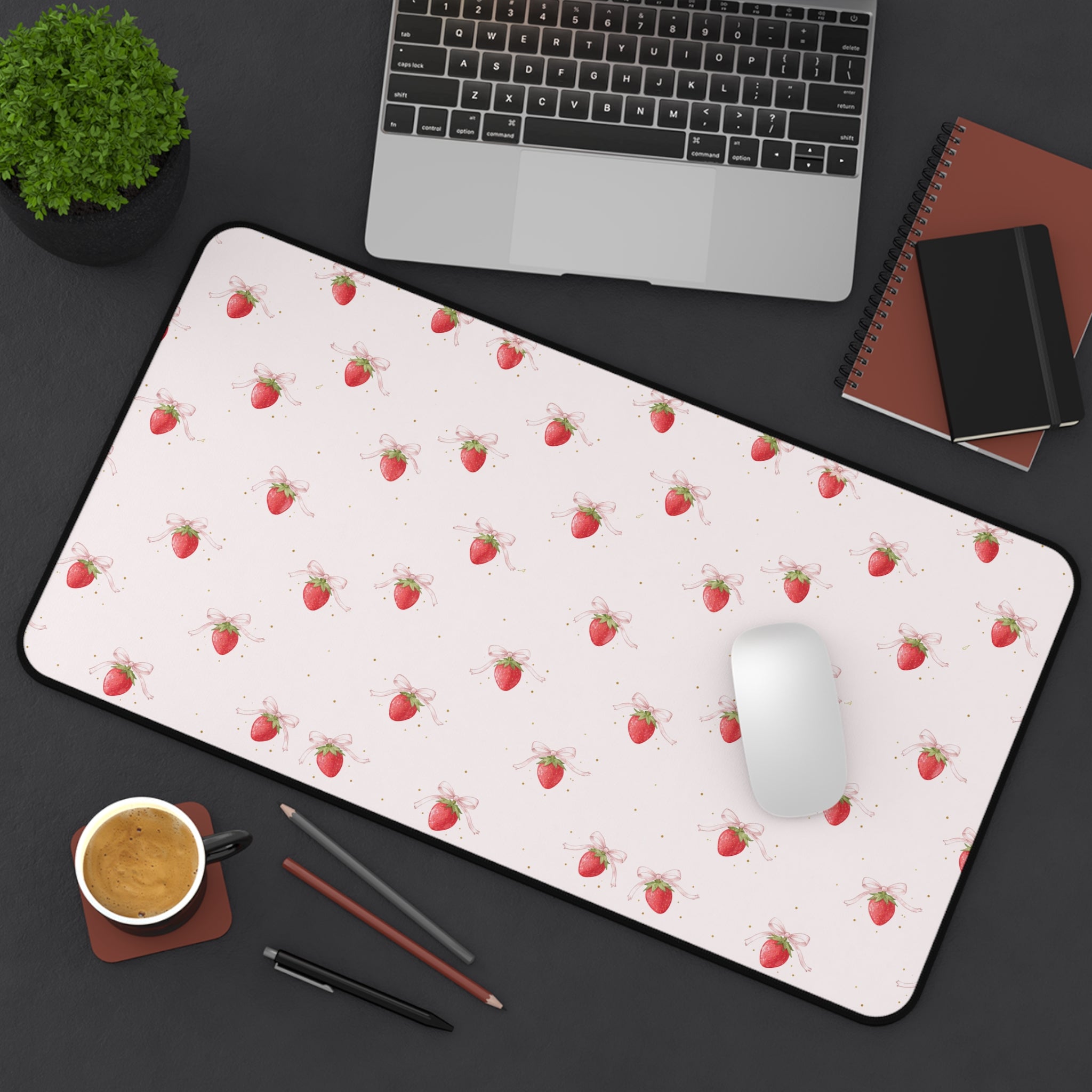 Strawberry Pattern Desk Mat, Pink Fruit Mousepad