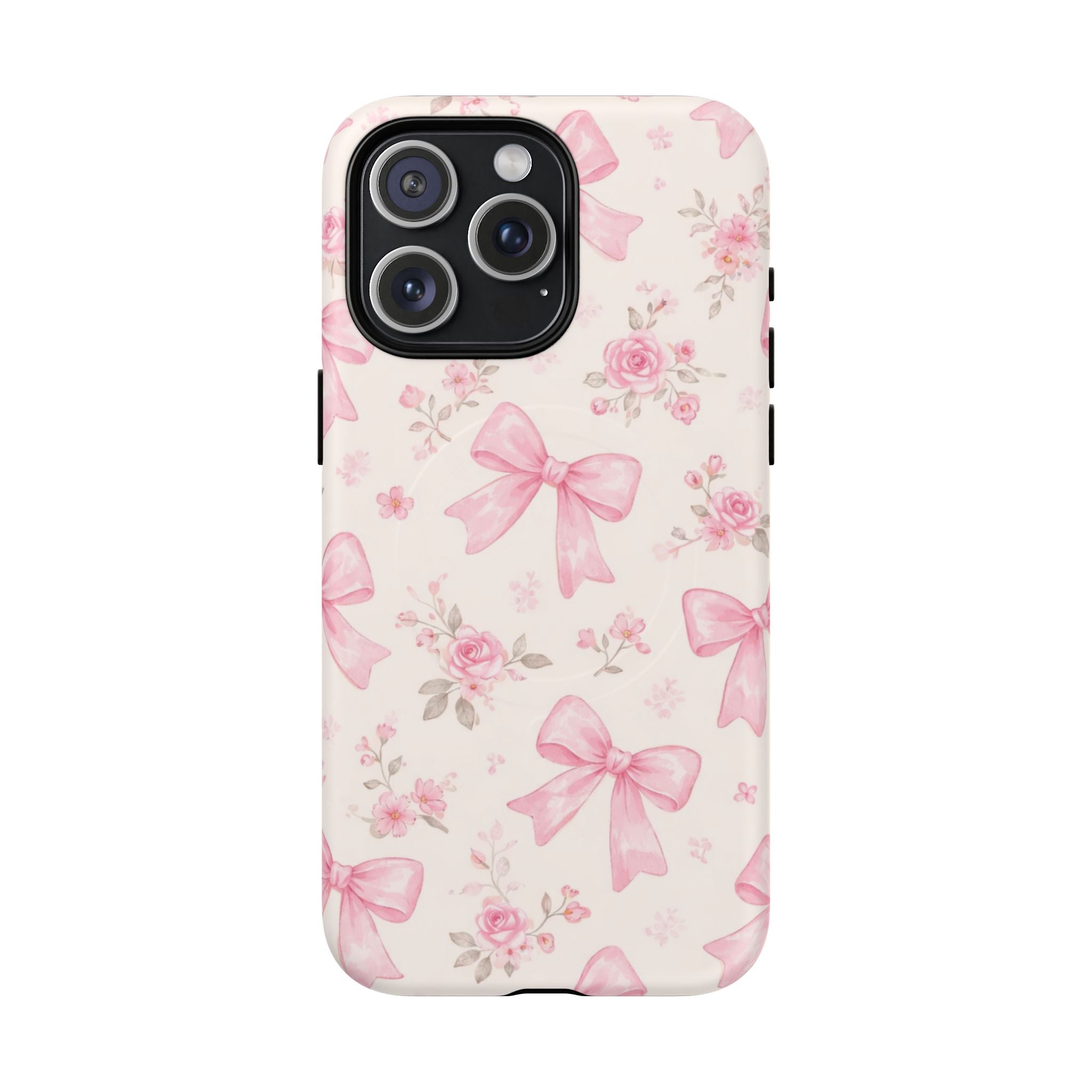 Pink Bow Floral iPhone Case – MagSafe Compatible