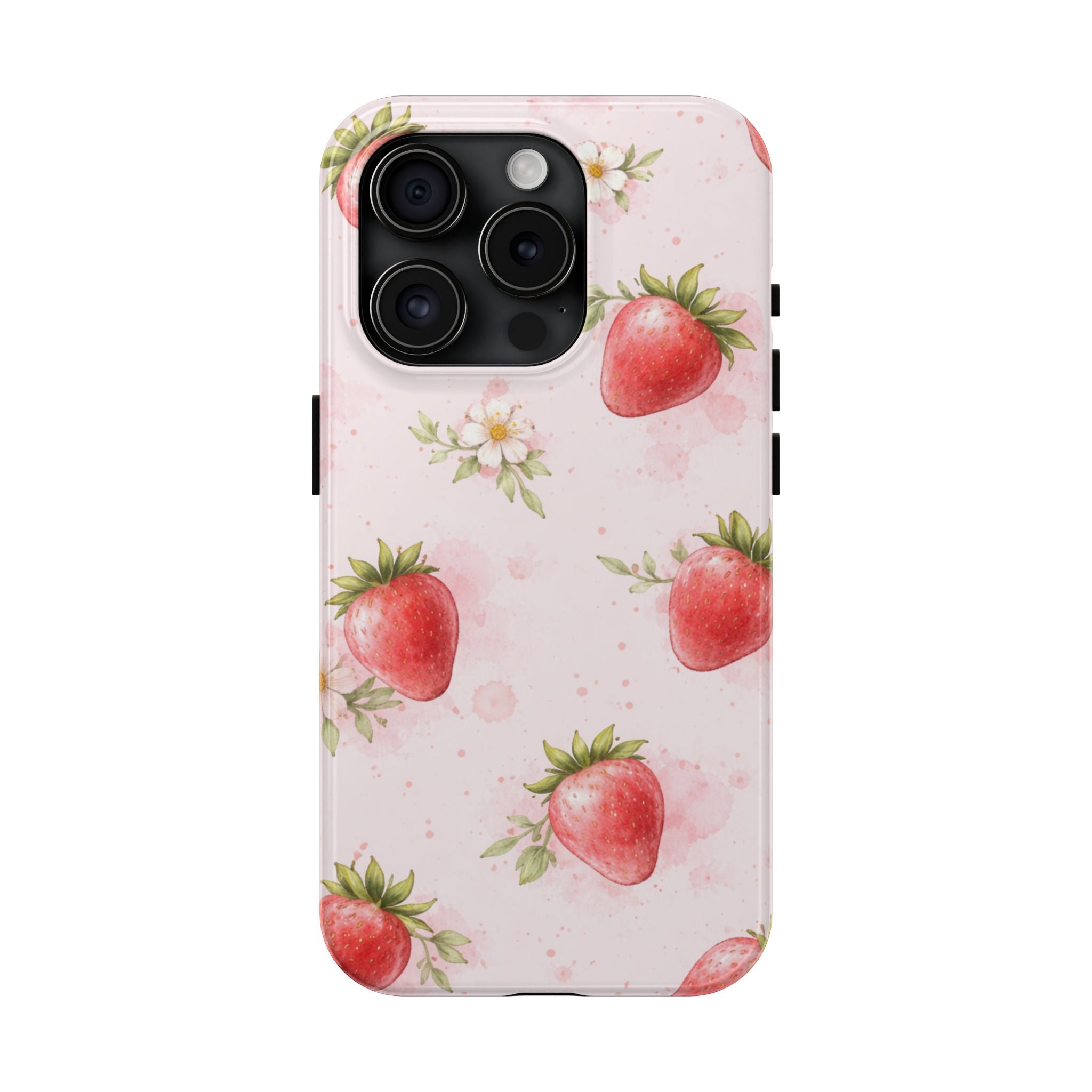 Watercolor Strawberry Phone Case, Pink Floral Fruit Pattern