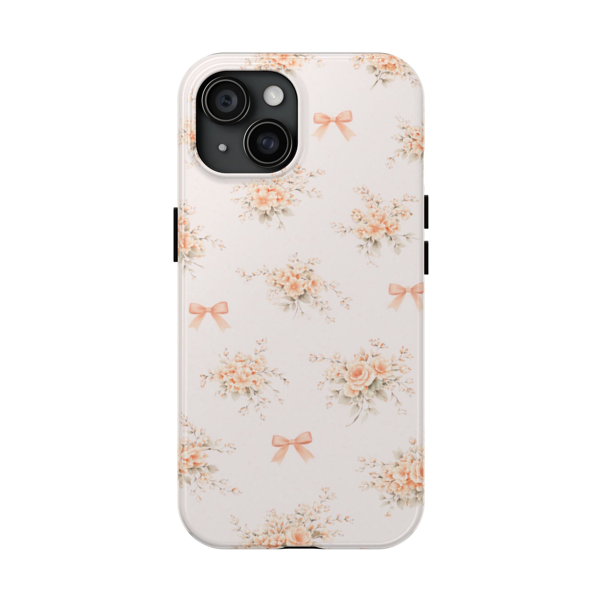 Vintage Peach Floral Bouquet iPhone Case, Tough Pastel Bow Pattern
