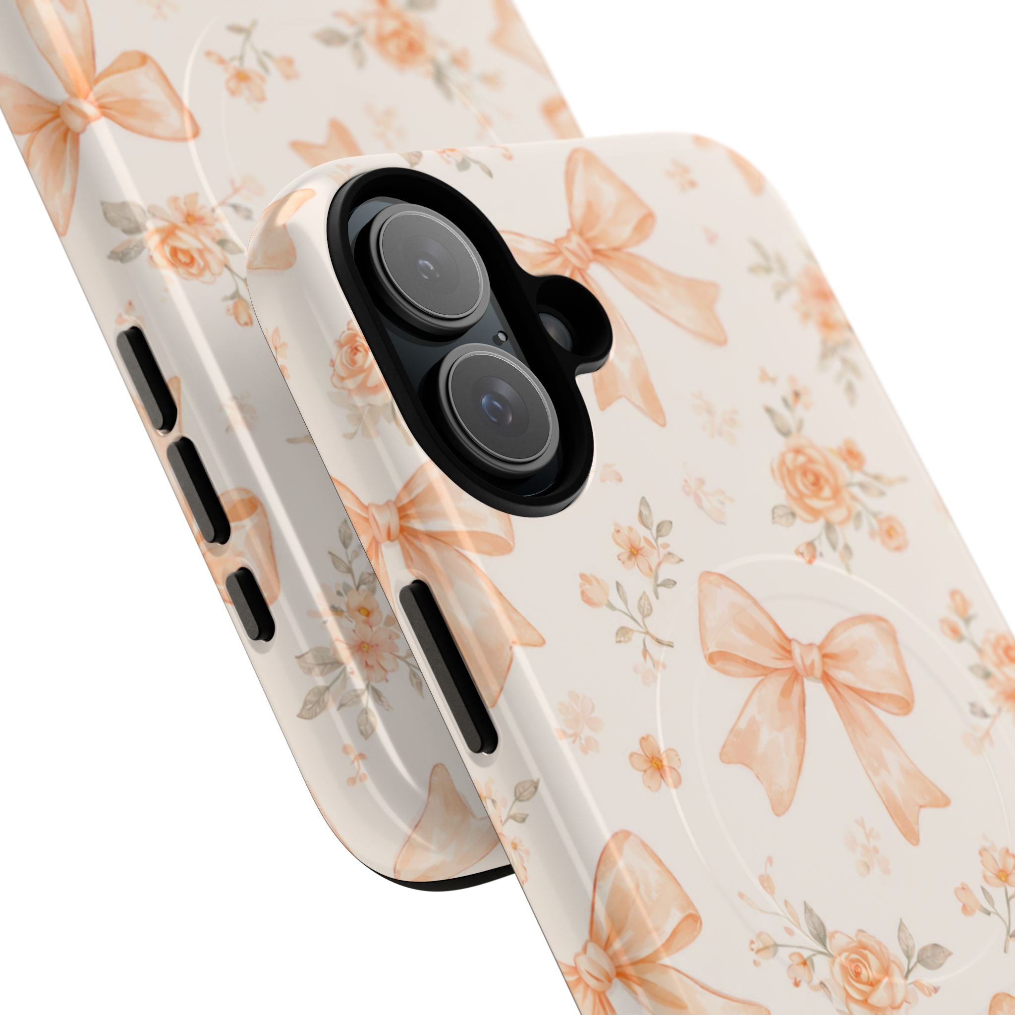Floral Peach Bow iPhone Case – MagSafe Compatible
