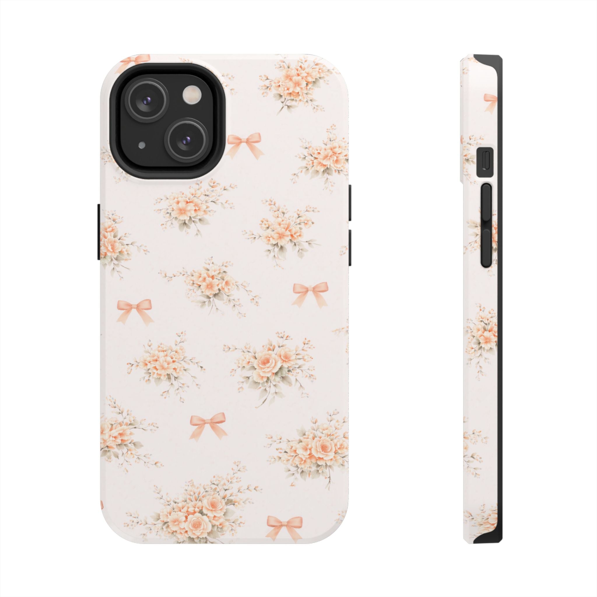 Vintage Peach Floral Bouquet iPhone Case | Tough Phone Case | Pastel Bow Pattern