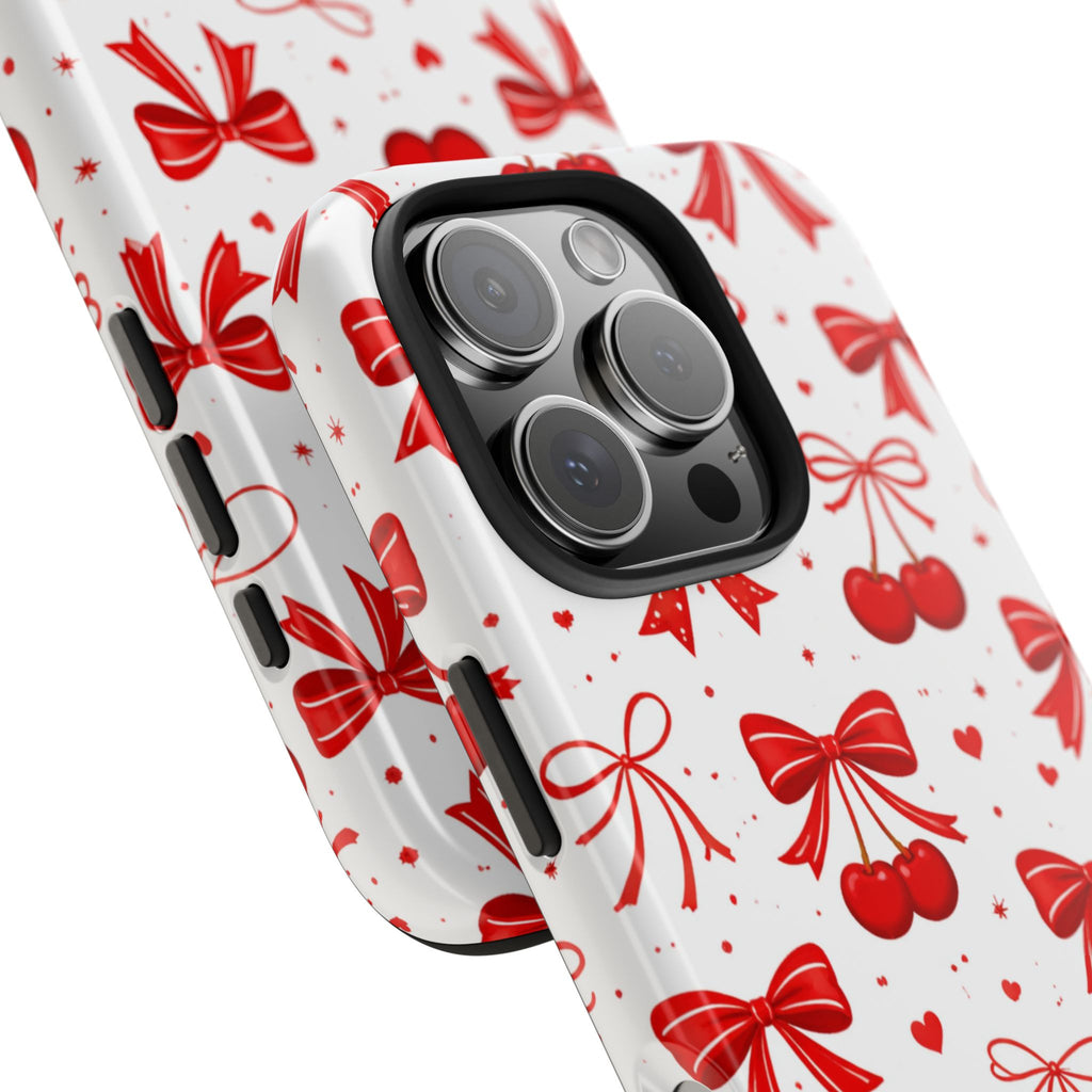 Red Cherry Bows Tough Phone Case, Cherry Pattern Phone Case