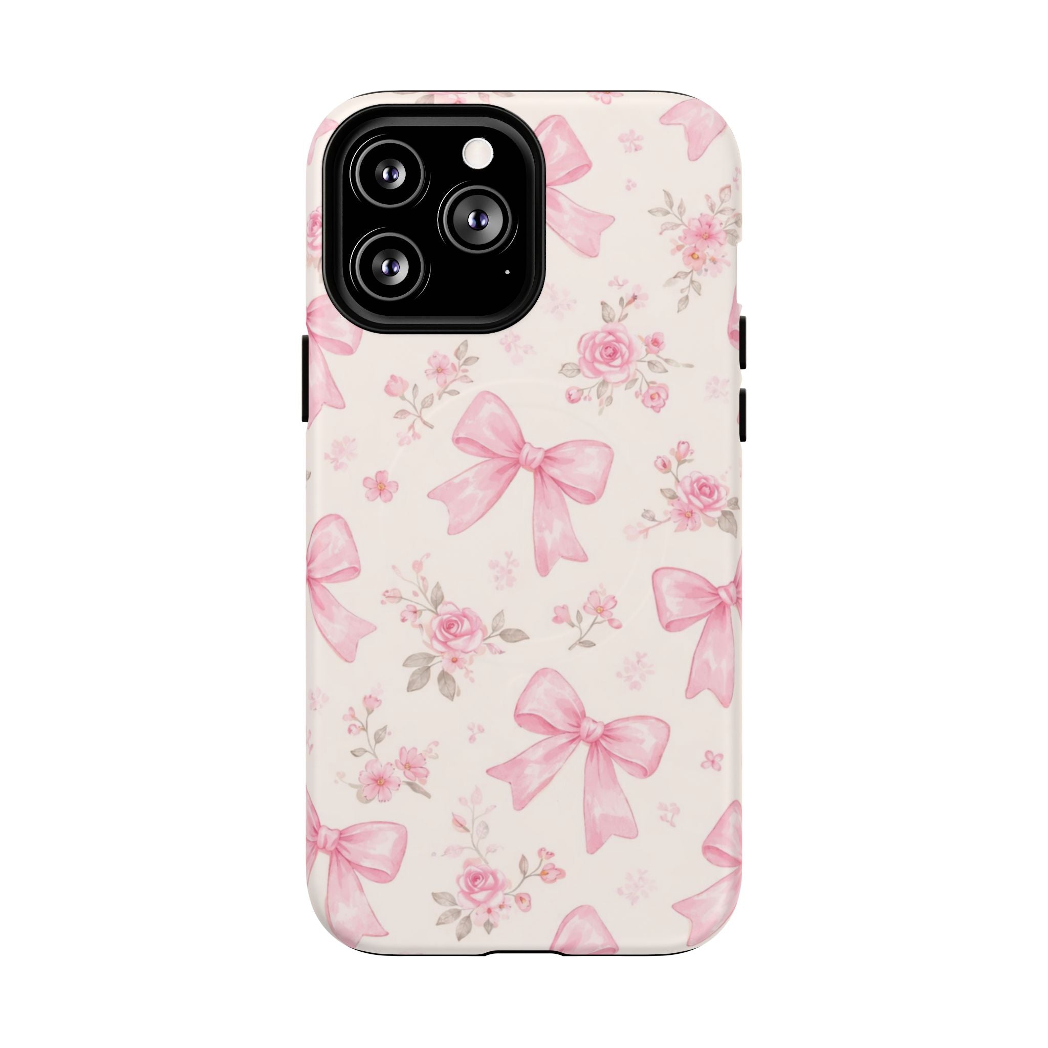 Pink Bow Floral iPhone Case – MagSafe Compatible