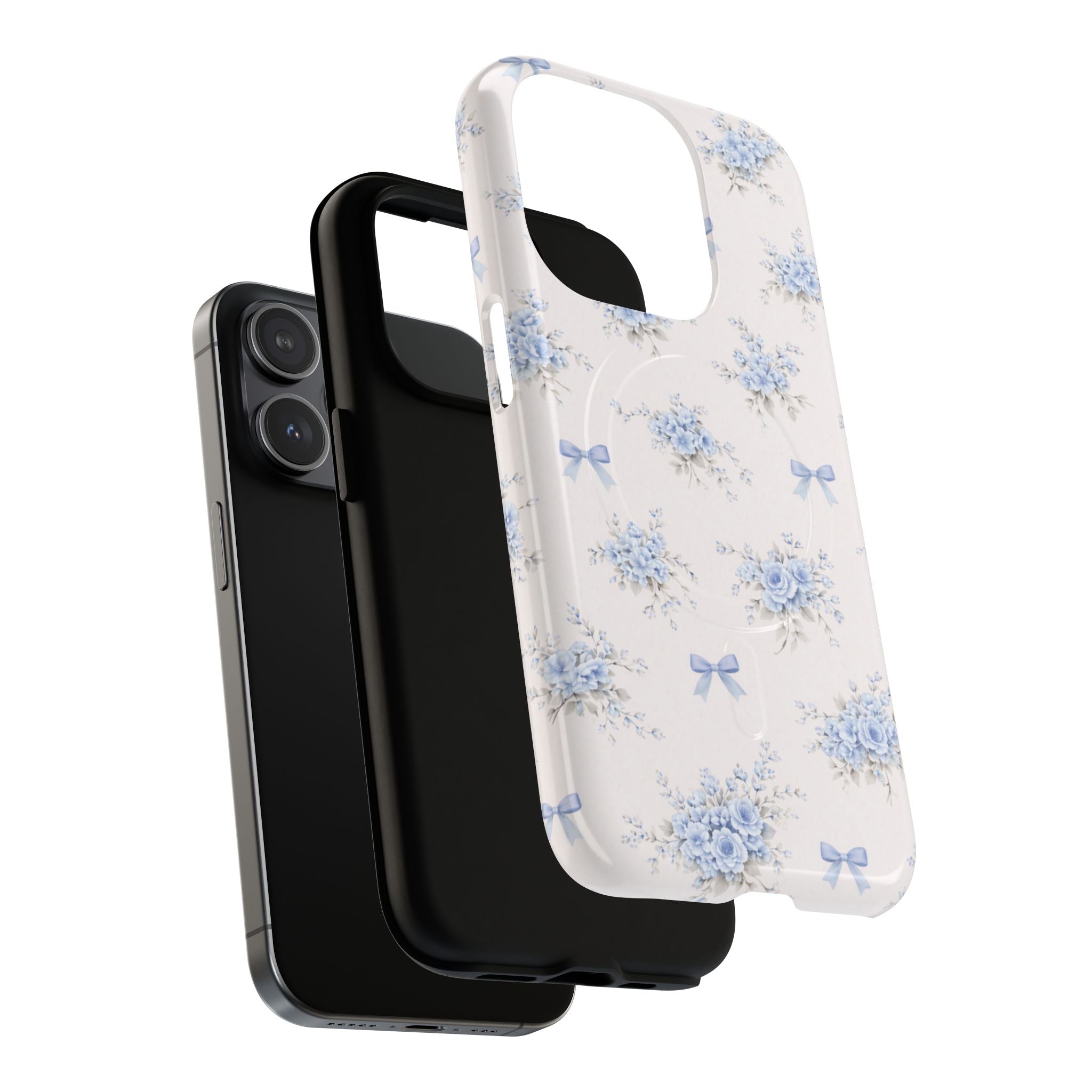 Blue Floral Bow iPhone Case – MagSafe Compatible