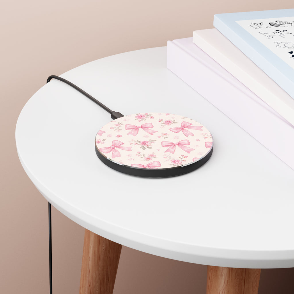 Pink Ribbon Bow Floral Wireless Charger