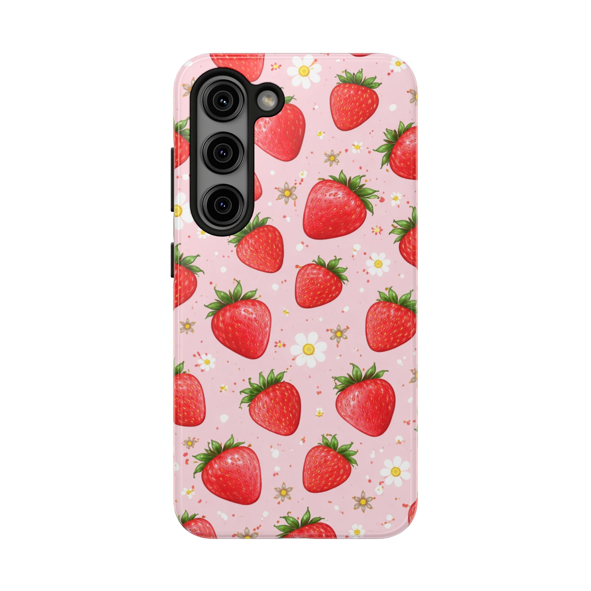 Pink Floral Strawberry Tough Phone Case, Fruit Pattern
