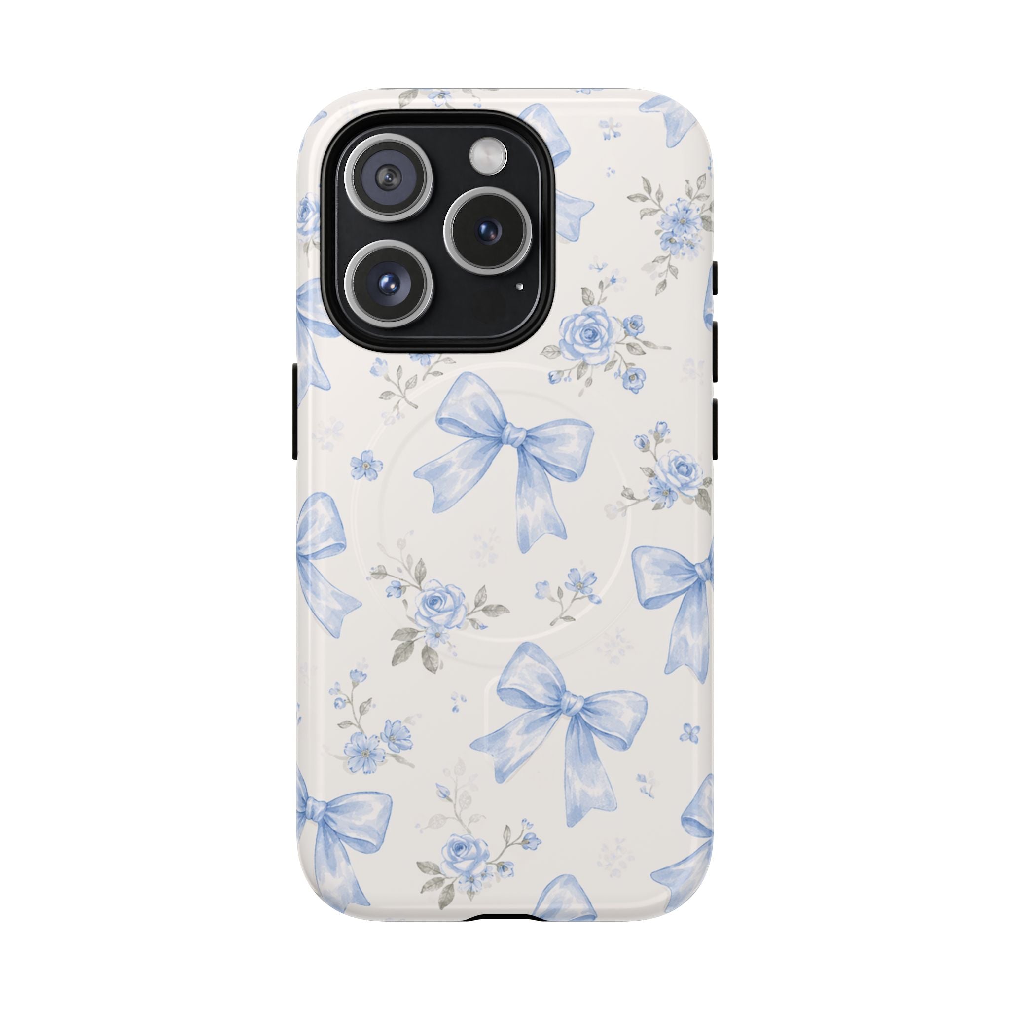 Floral Blue Bow iPhone Case – MagSafe Compatible