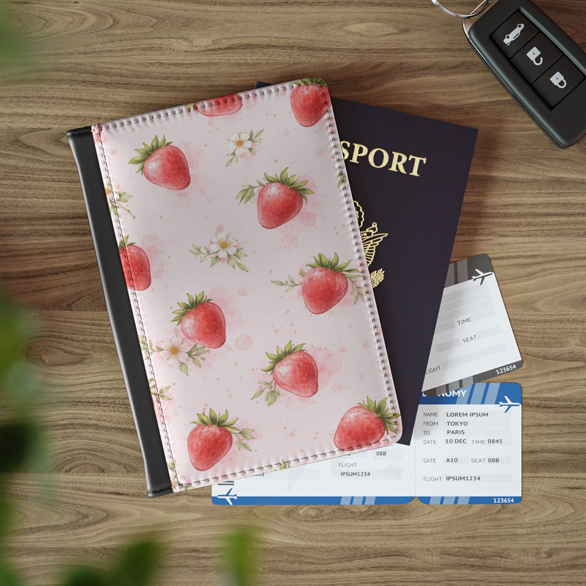 Watercolor Strawberry Passport Cover