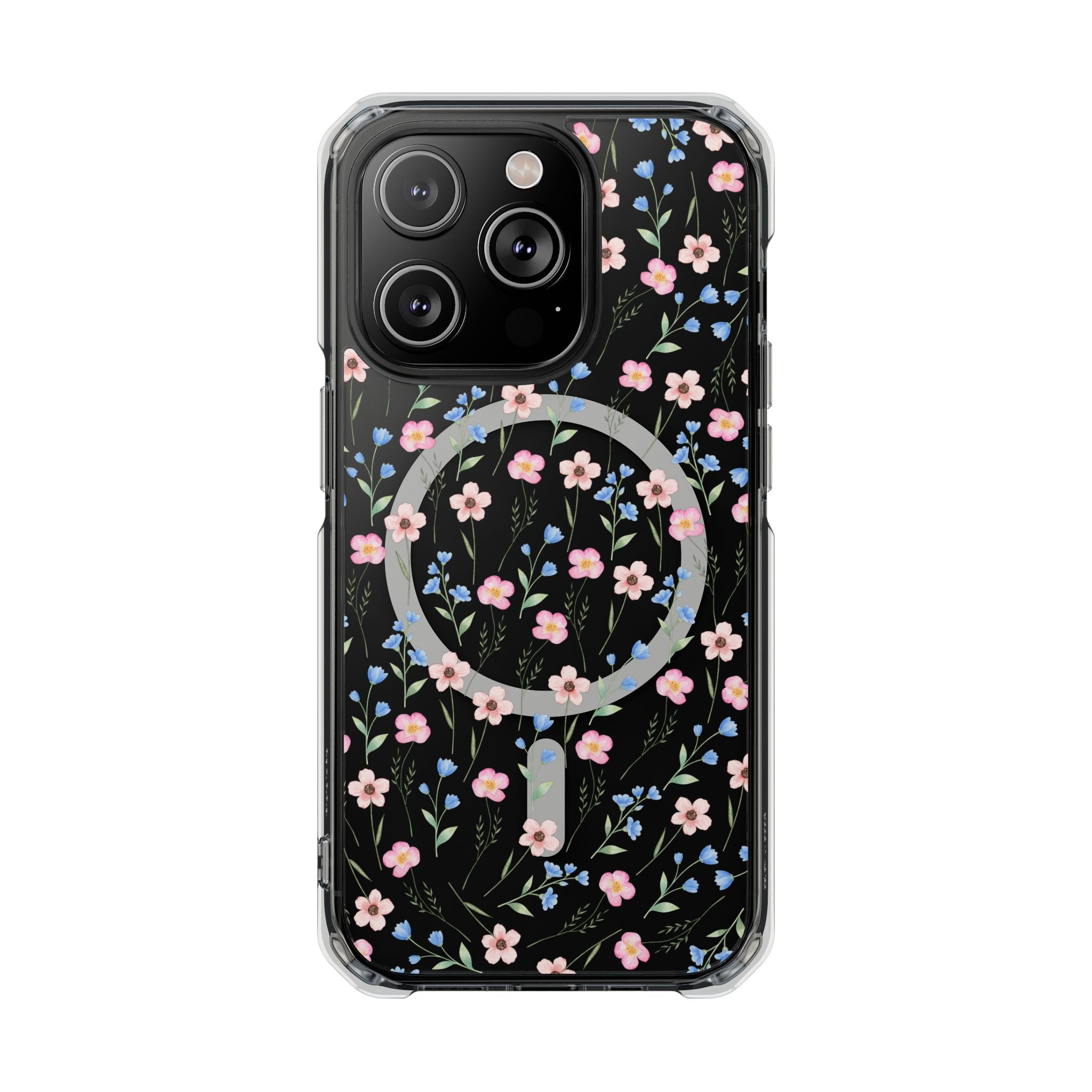 MagSafe Clear Phone Case — Pink Floral Pattern