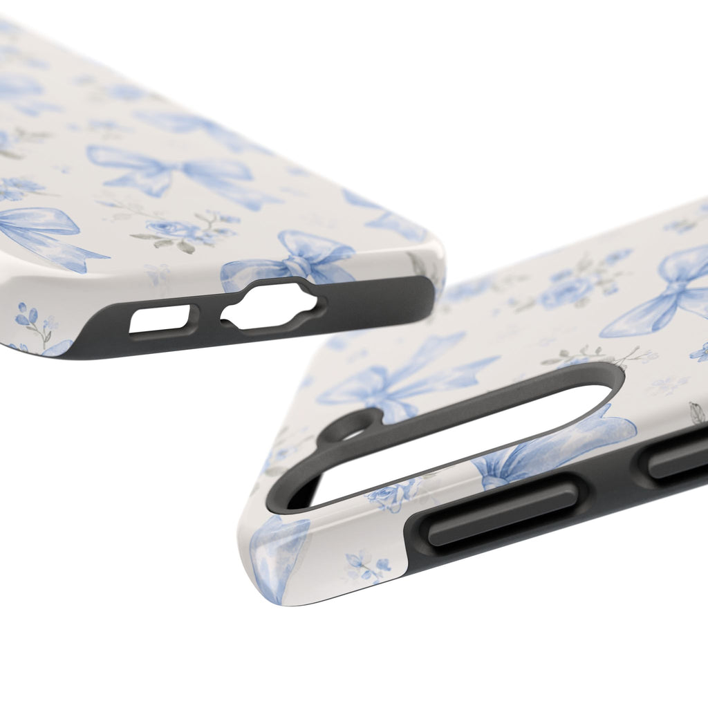 Blue Watercolor Bows Floral Pattern iPhone Case, Magnetic Impact-Resistant