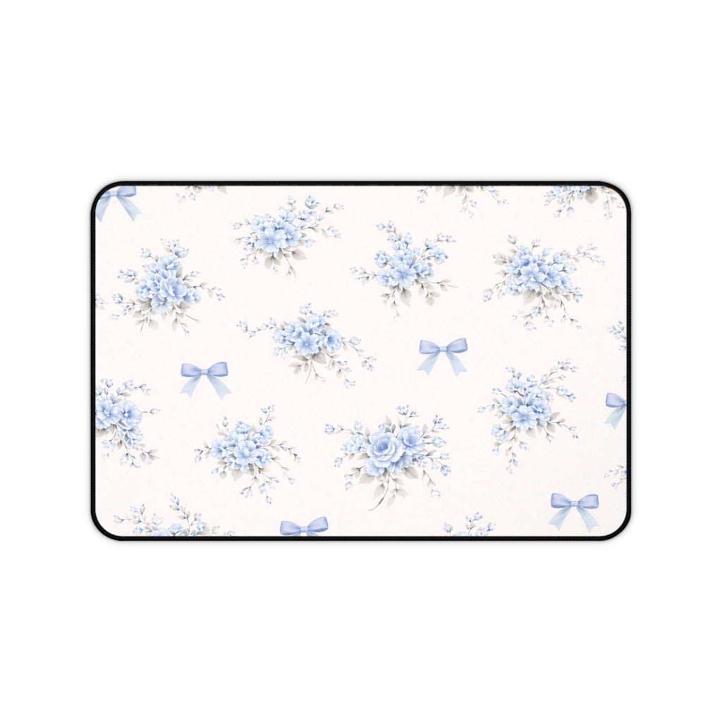 Blue Floral Bouquet Desk Mat | Vintage Roses and Bows