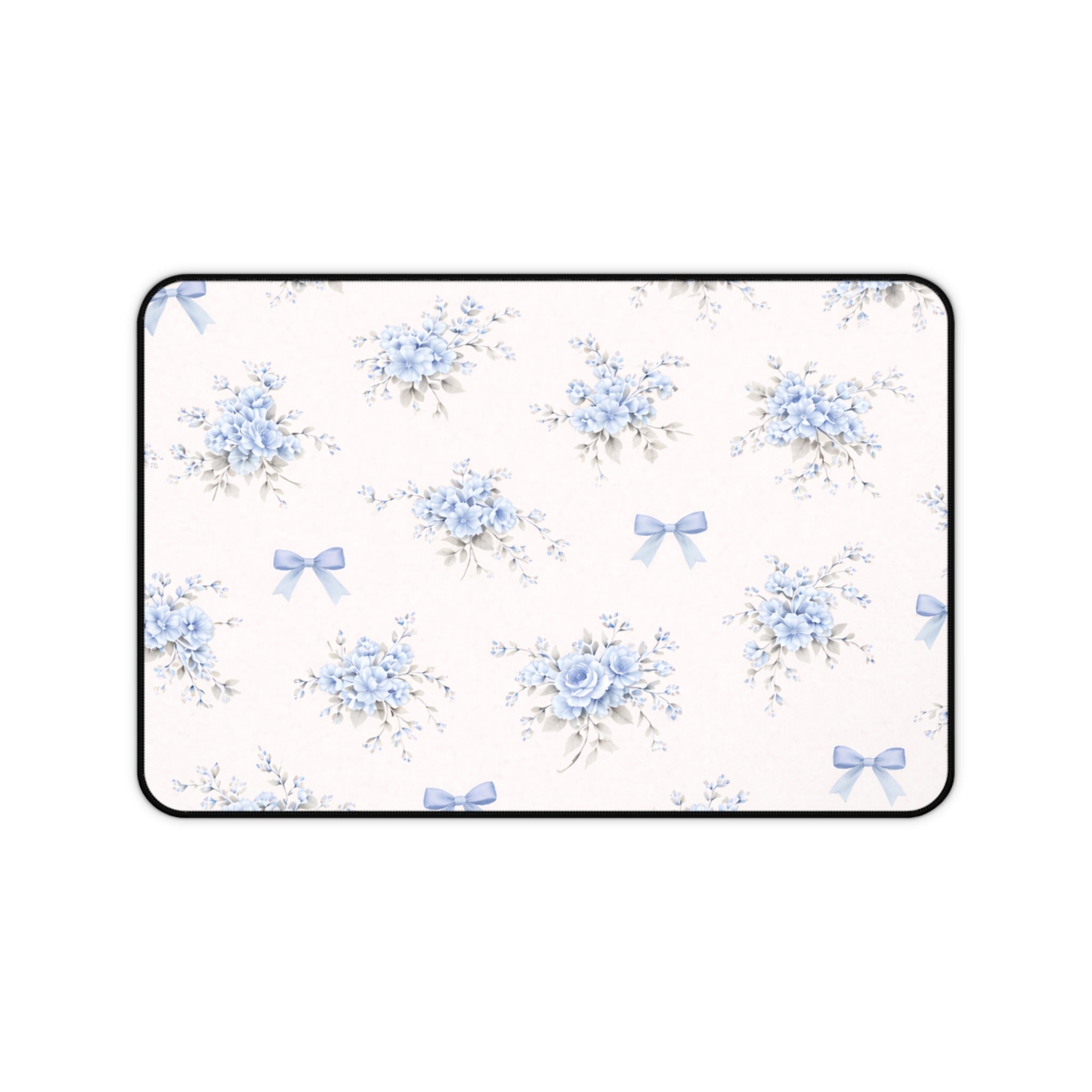 Blue Floral Bouquet Desk Mat | Vintage Roses and Bows