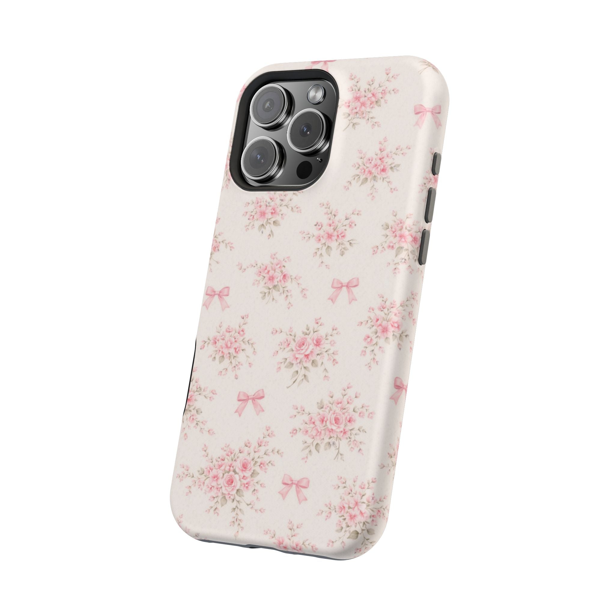 Pink Floral Bow Pattern Cases | Magnetic Impact-Resistant iPhone Case