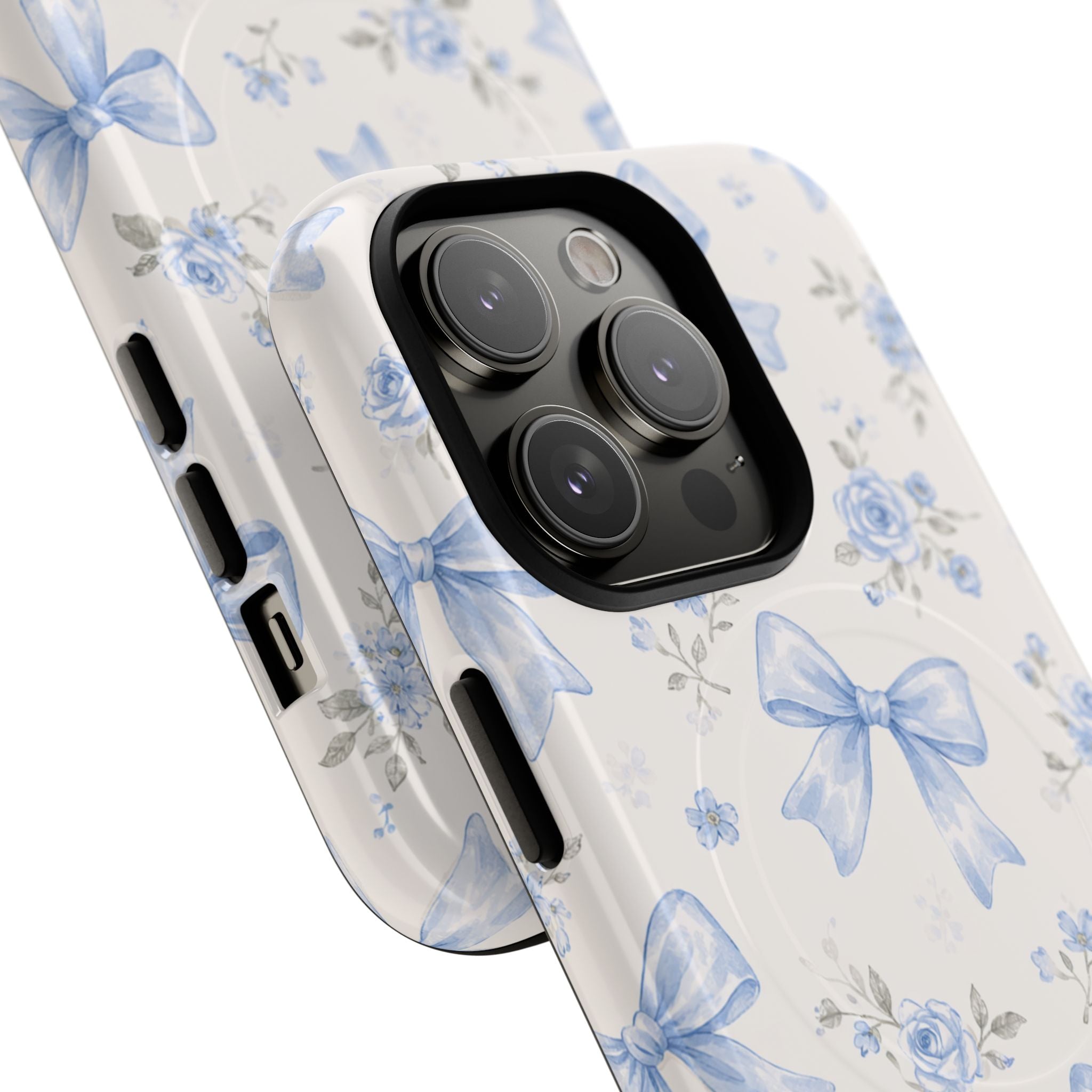 Floral Blue Bow iPhone Case – MagSafe Compatible