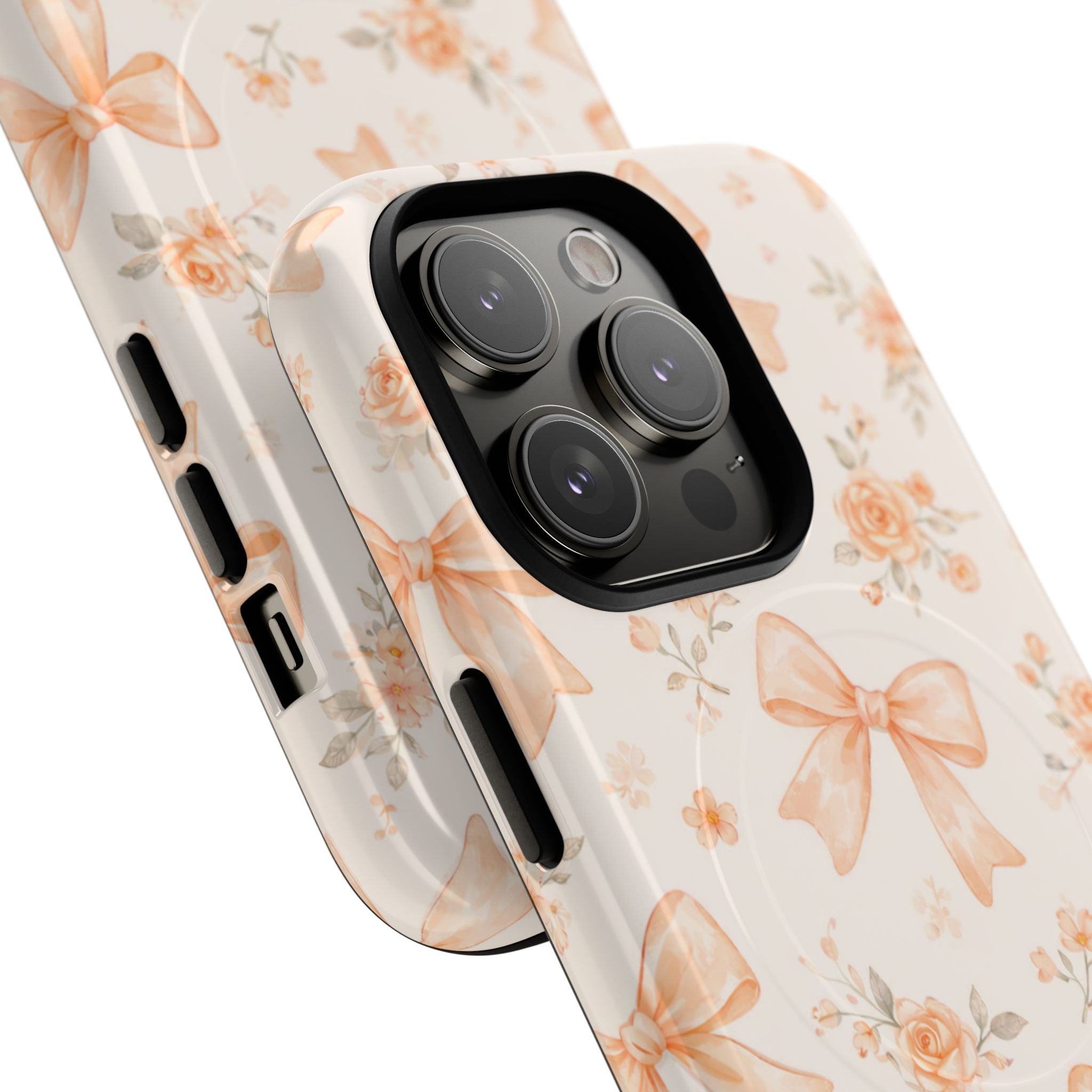 Floral Peach Bow iPhone Case – MagSafe Compatible