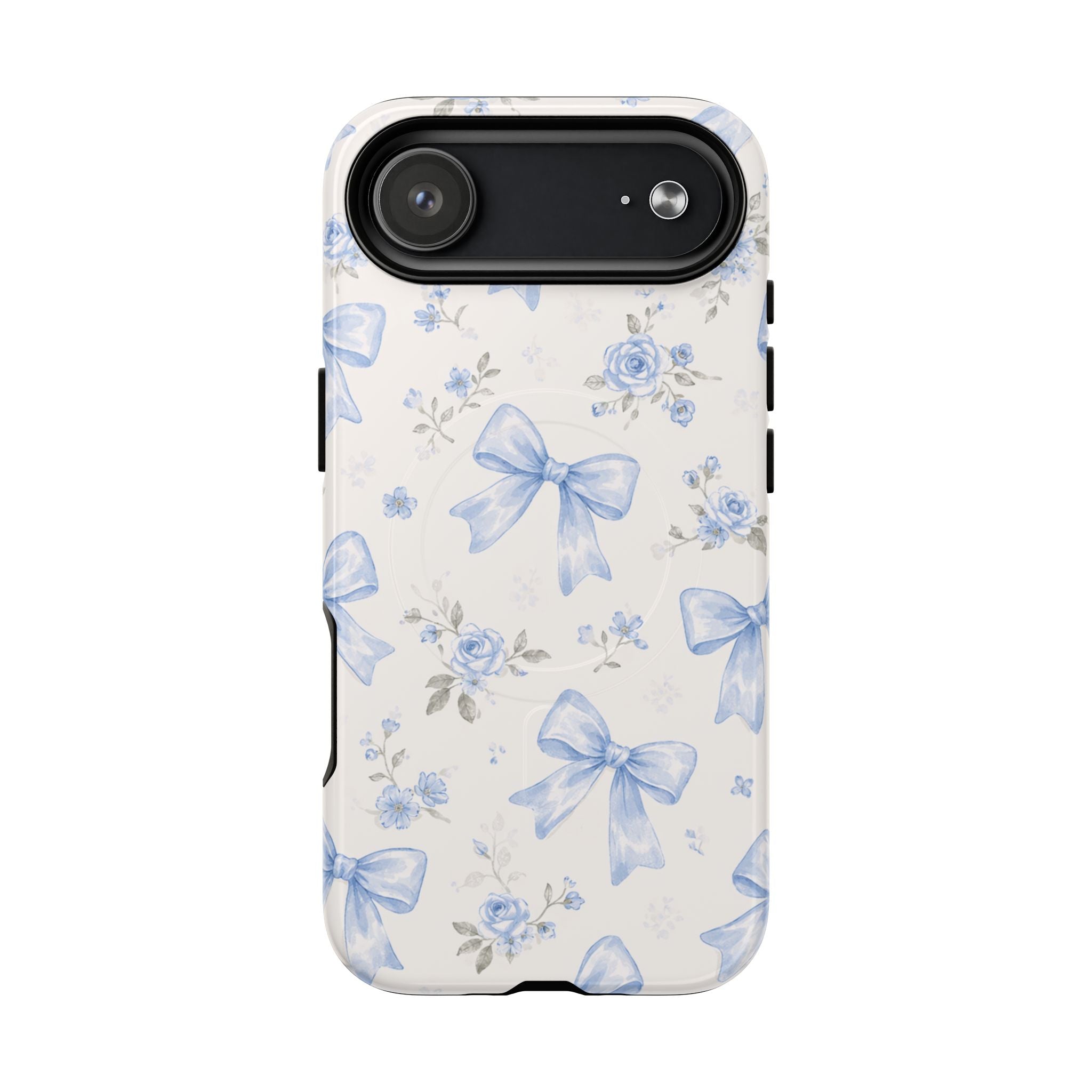 Floral Blue Bow iPhone Case – MagSafe Compatible