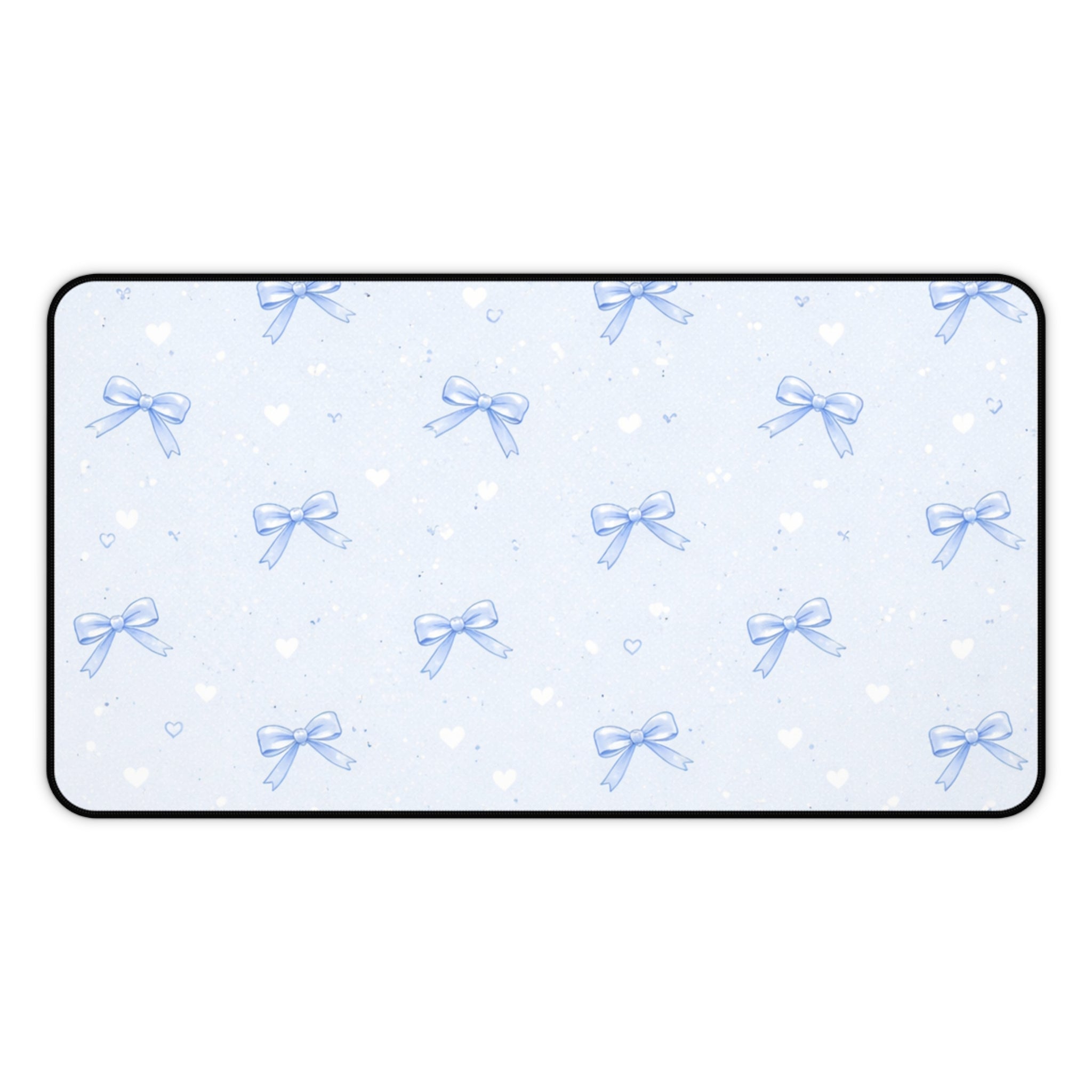 Blue Bow Pattern Desk Mat | Cute Pastel Hearts Mousepad Deskpad