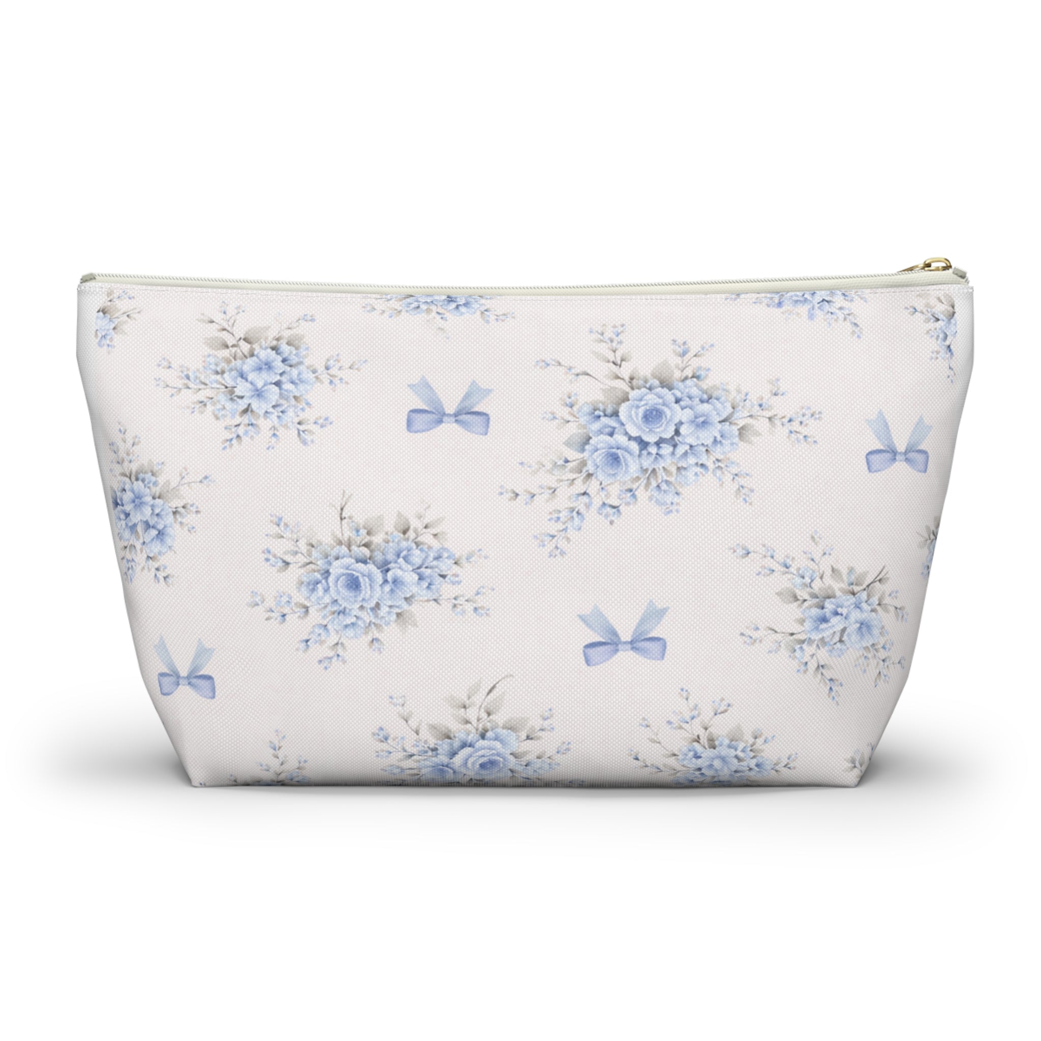 Blue Floral Bow Accessory Pouch