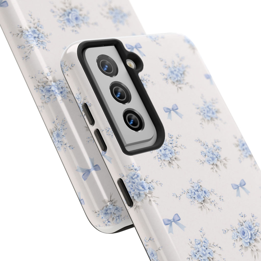 Blue Cottage  Floral Pattern Tough   Samsung Galaxy Phone Case | Vintage Bow Bouquet