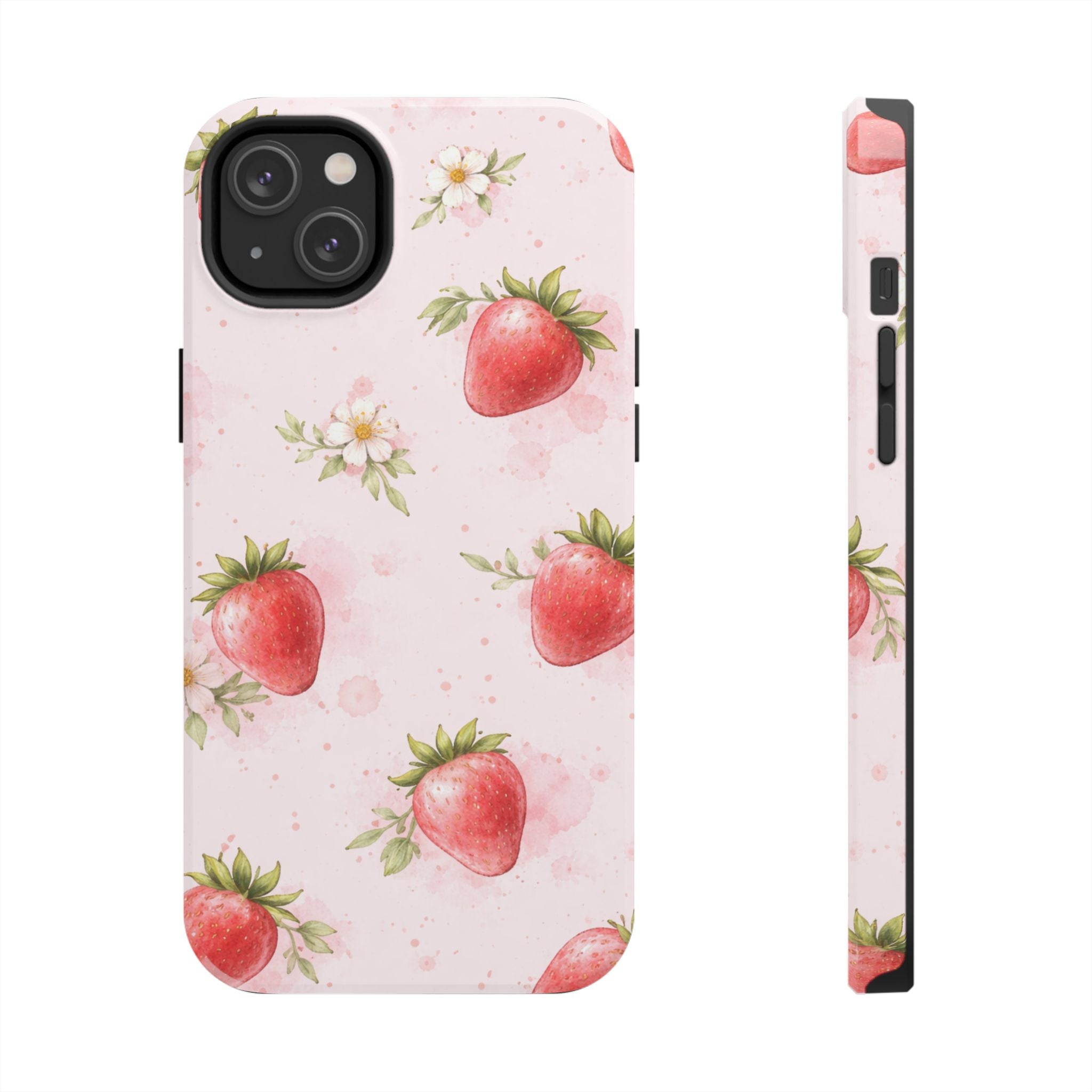 Watercolor Strawberry Phone Case, Pink Floral Fruit Pattern