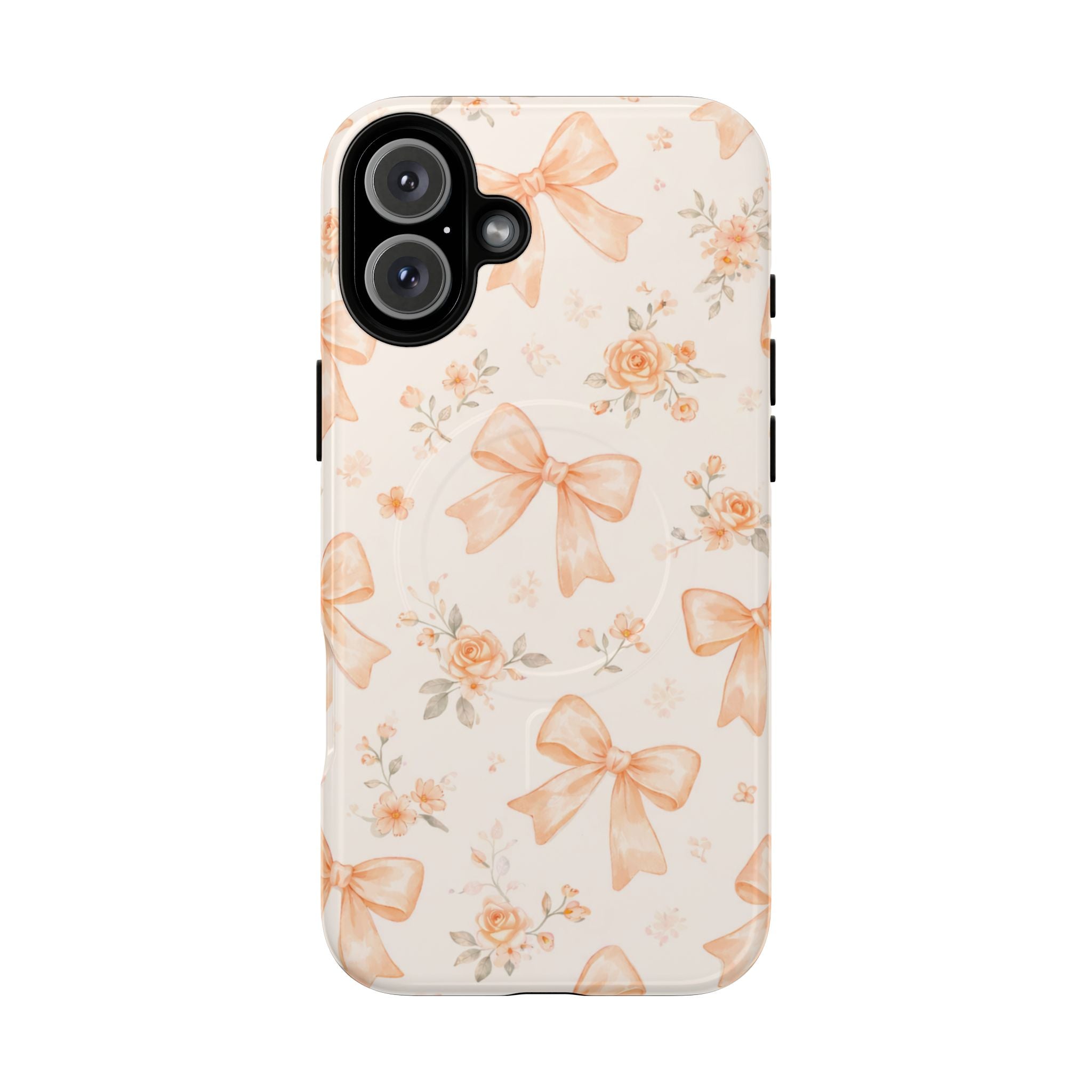 Floral Peach Bow iPhone Case – MagSafe Compatible