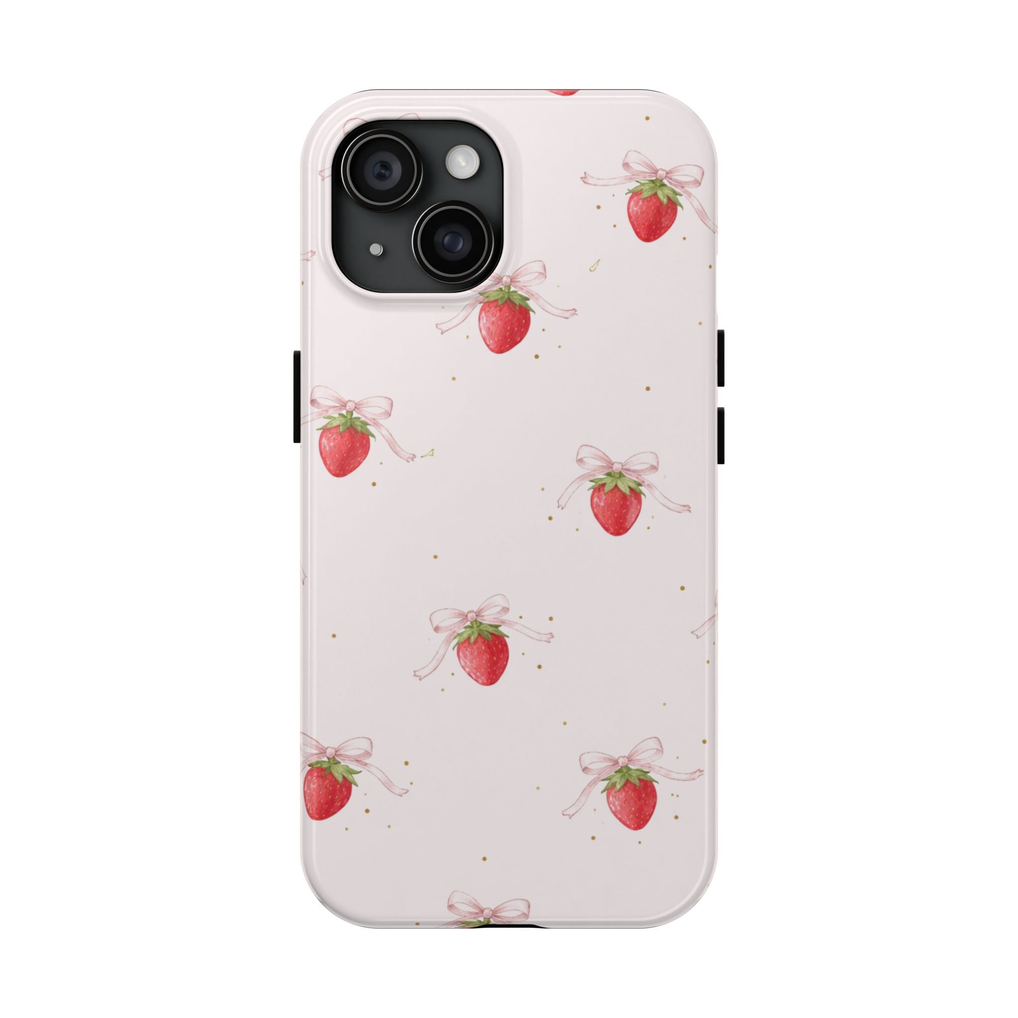Pink Strawberry Pattern Tough Phone Case, Pastel Fruit Print