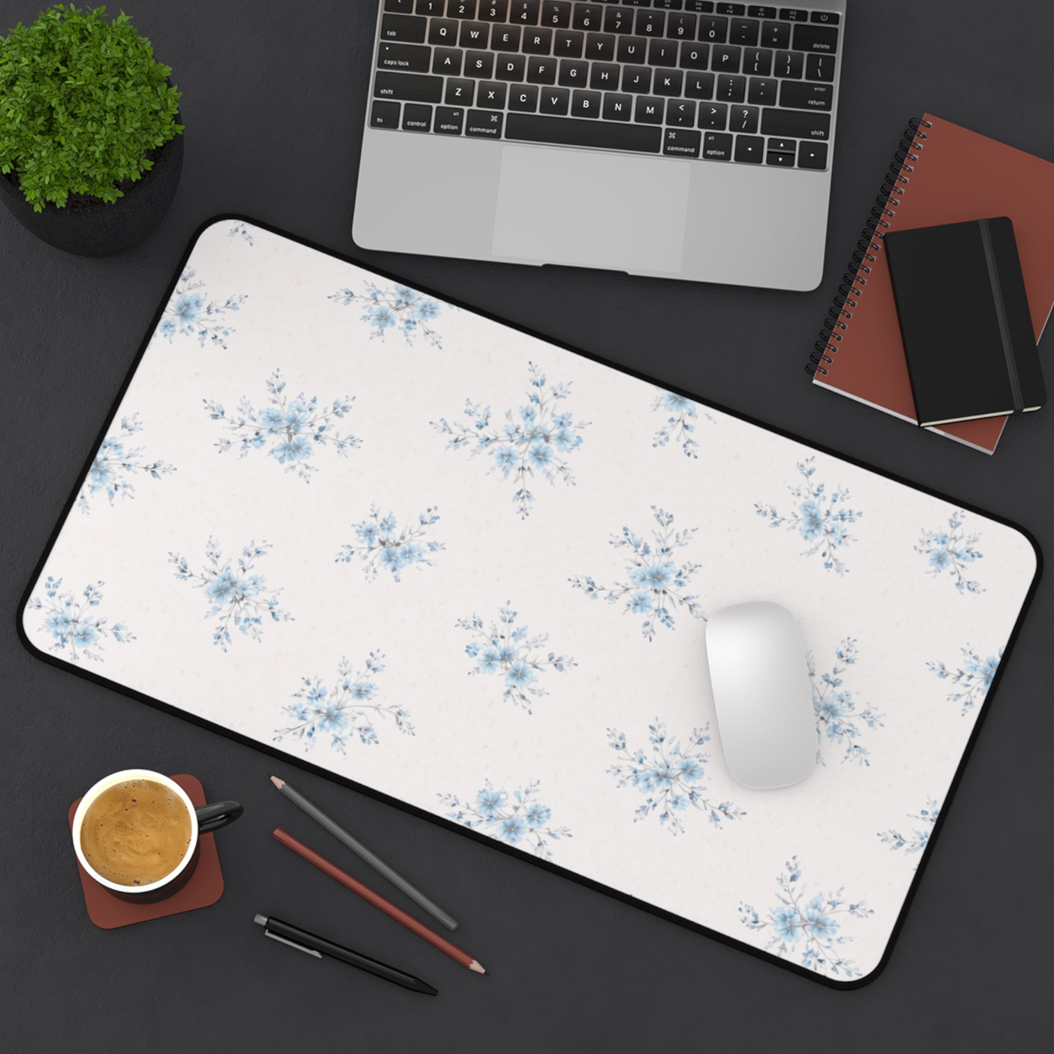 Blue Floral Pattern Desk Mat | Petite Bouquet Mousepad