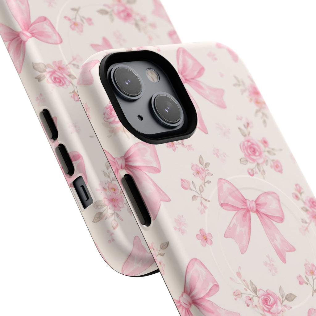 Pink Bow Floral iPhone Case – MagSafe Compatible