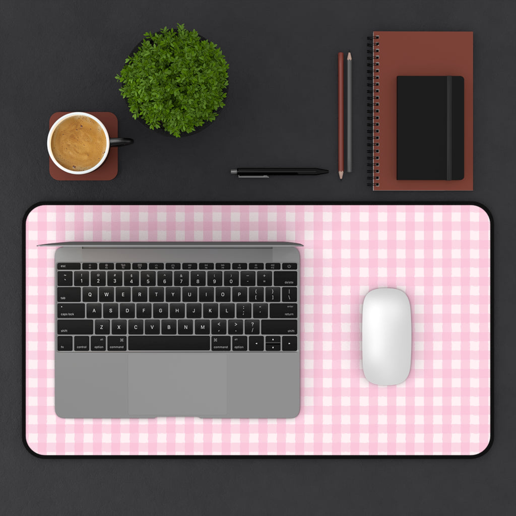 Pink Gingham Desk Mat – Cute Pastel Mousepad for Home Office & Study