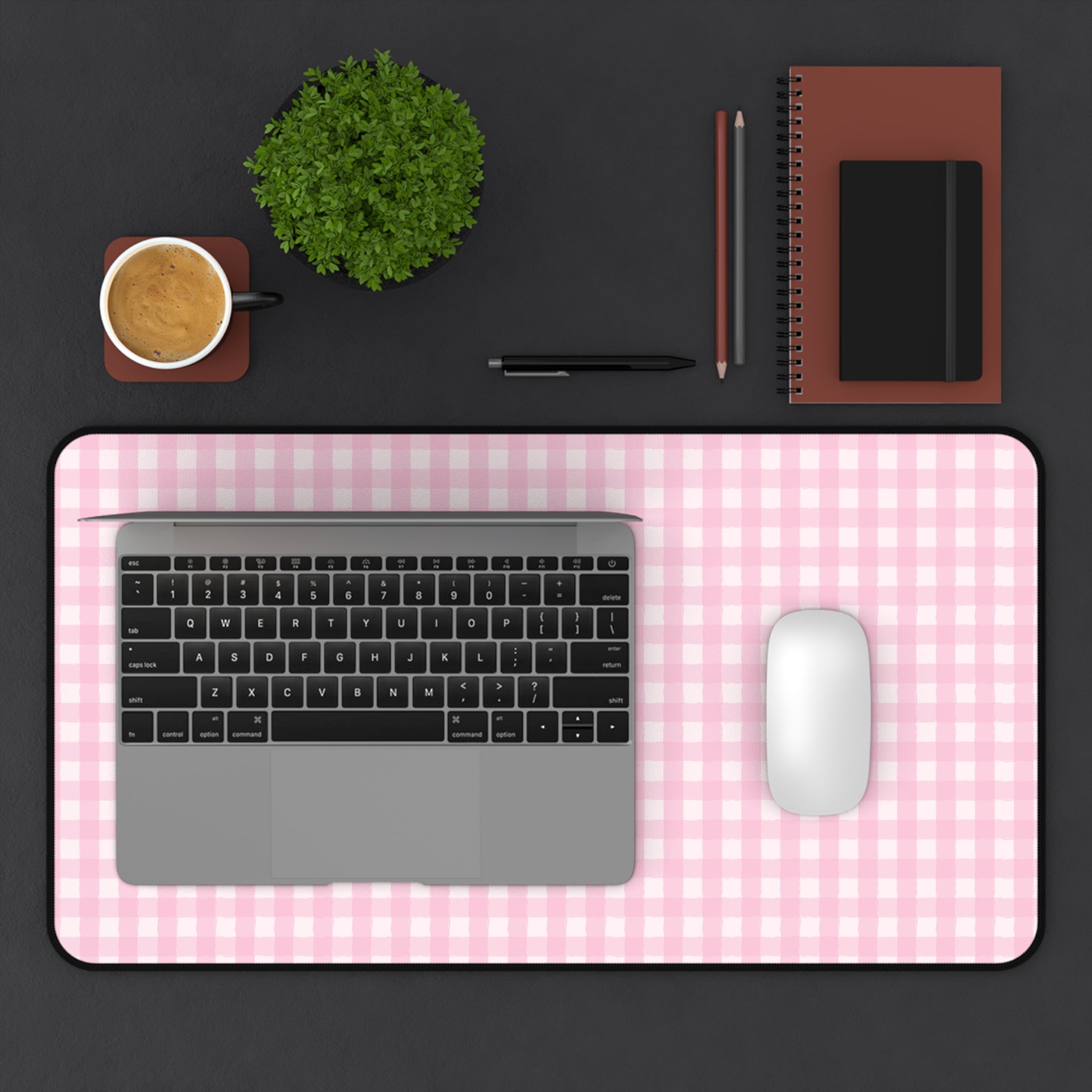 Pink Gingham Desk Mat – Cute Pastel Mousepad for Home Office & Study