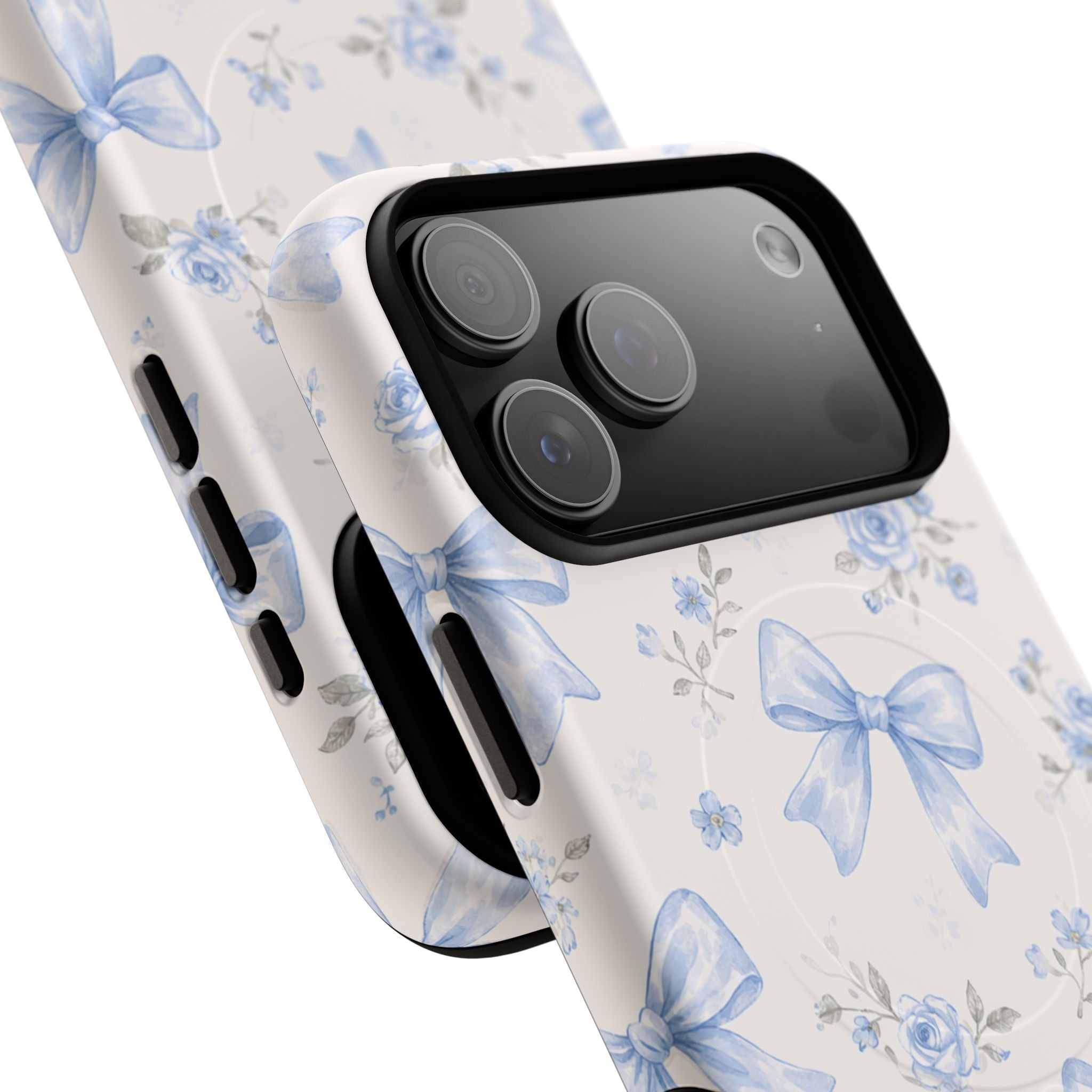 Floral Blue Bow iPhone Case – MagSafe Compatible