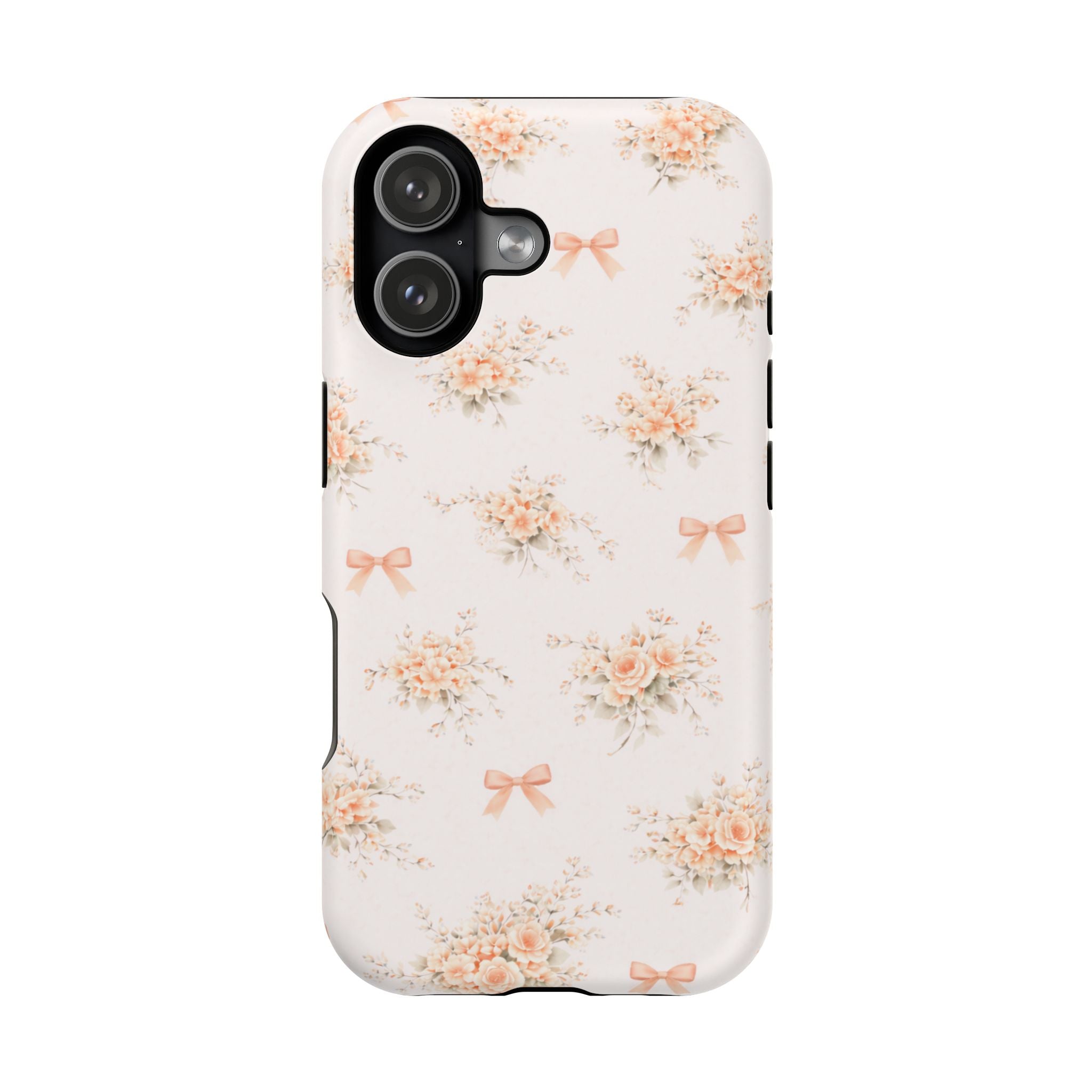 Vintage Peach Floral Bow iPhone Case | Magnetic Impact-Resistant Case