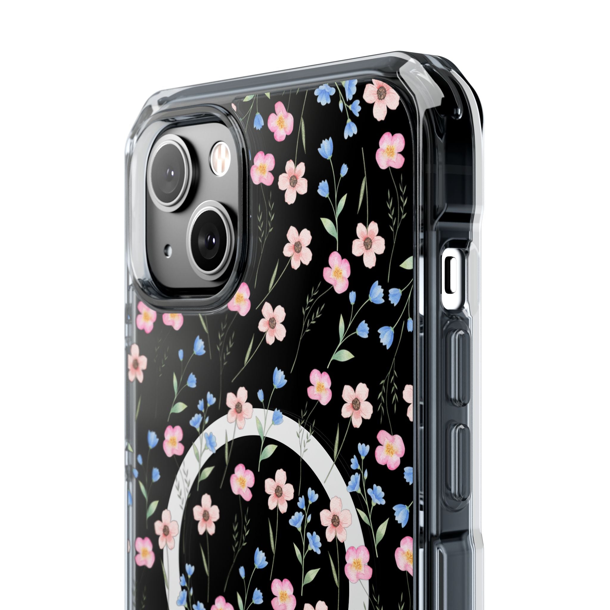 MagSafe Clear Phone Case — Pink Floral Pattern