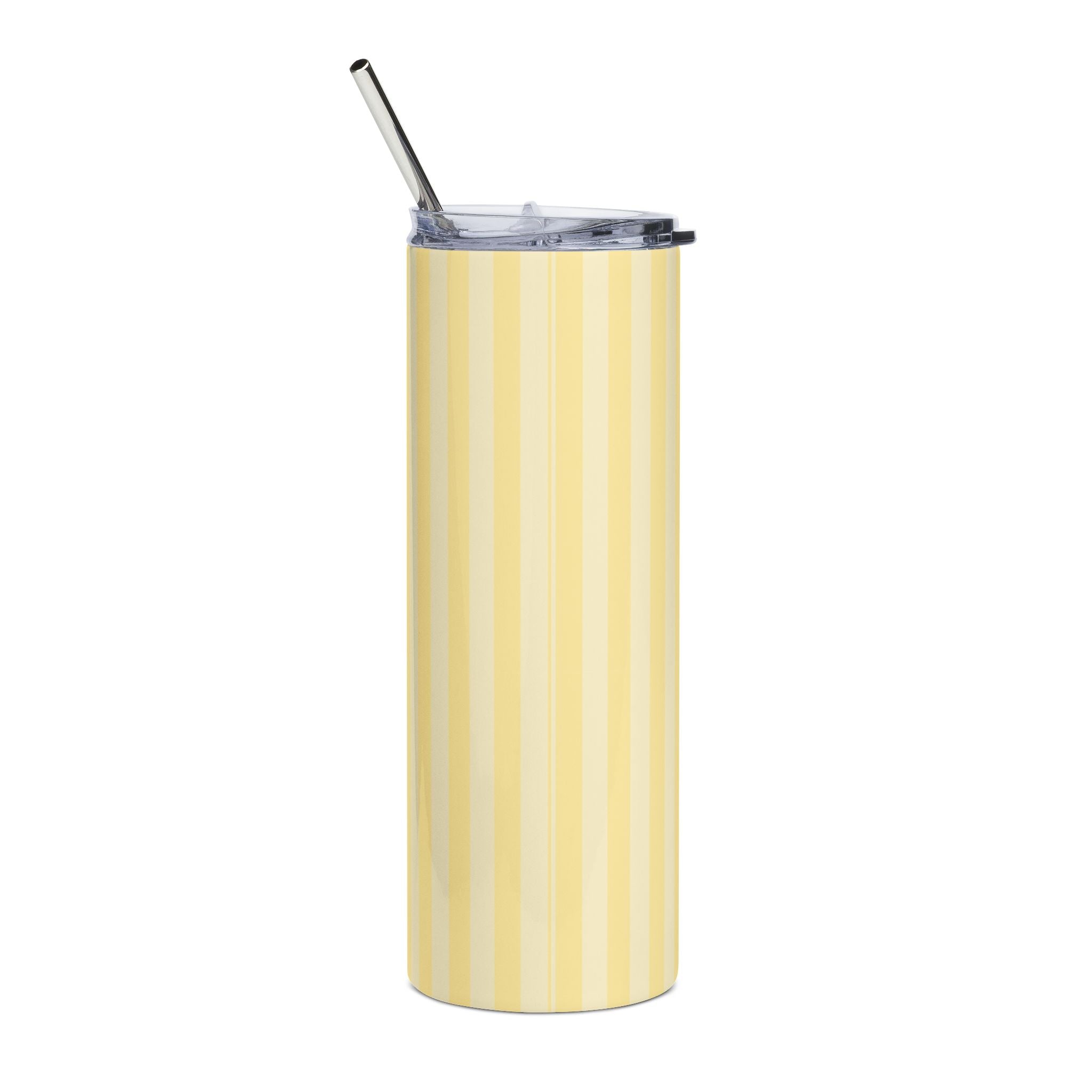 Yellow Striped 20oz Stainless Steel Tumbler - Slim Insulated Travel Cup with Straw