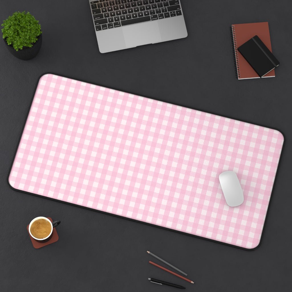 Pink Gingham Desk Mat – Cute Pastel Mousepad for Home Office & Study