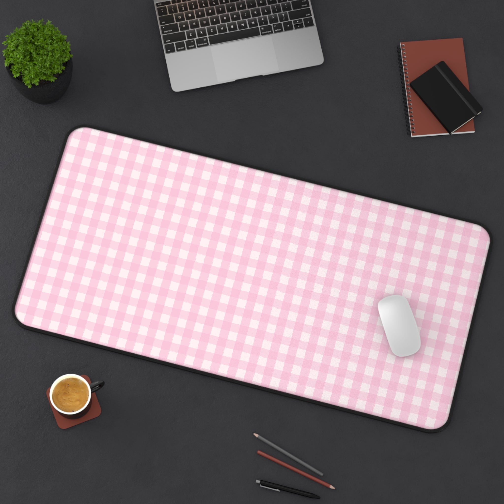 Pink Gingham Desk Mat – Cute Pastel Mousepad for Home Office & Study